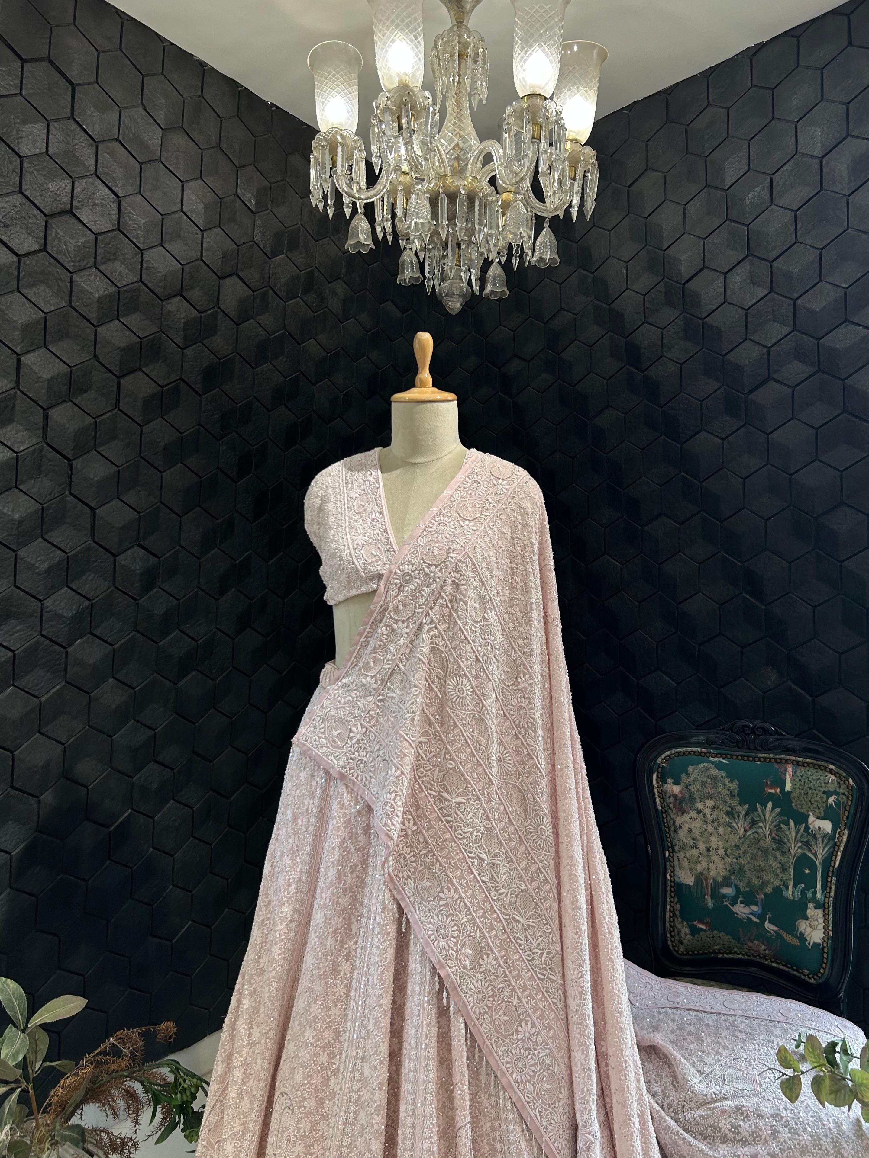 Pink Georgette ek - taar chikankari Lehenga Set