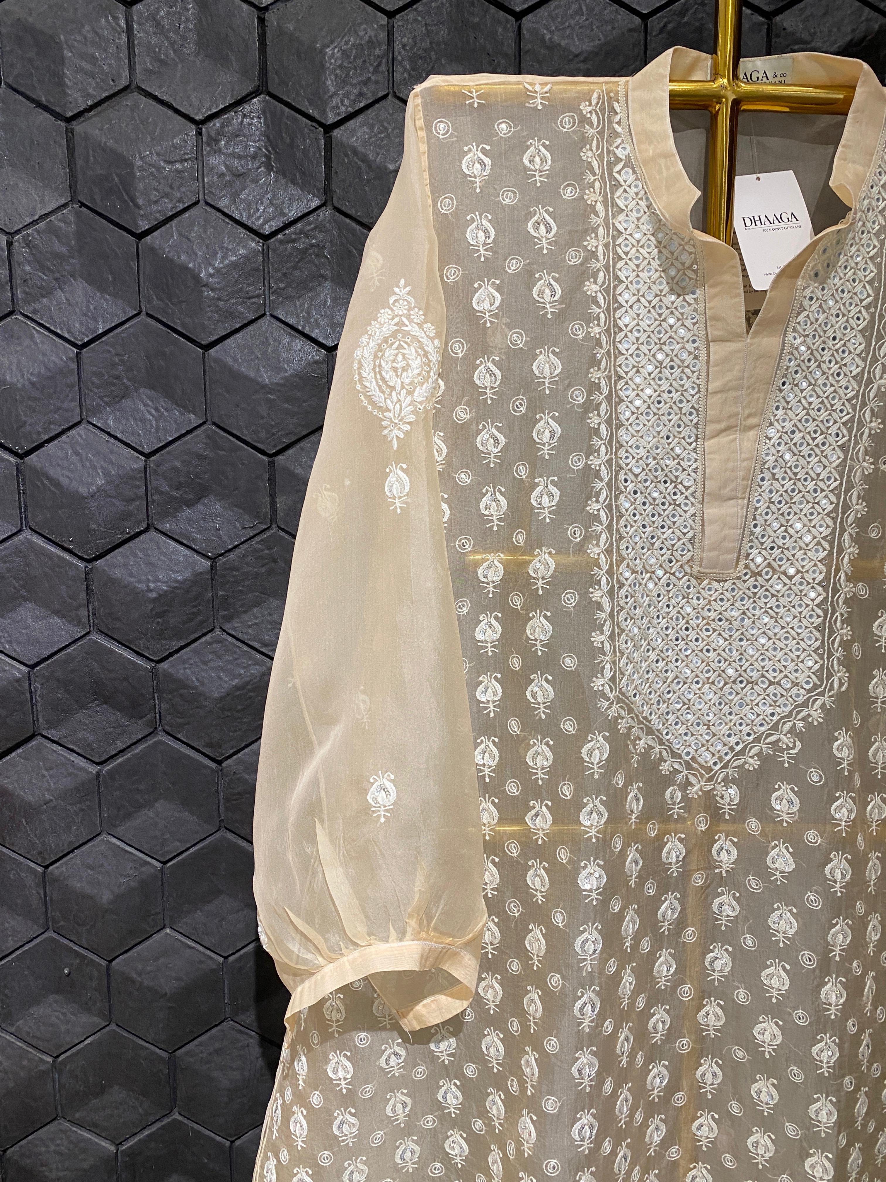 Peach Organza Chikankari Co-ord Set