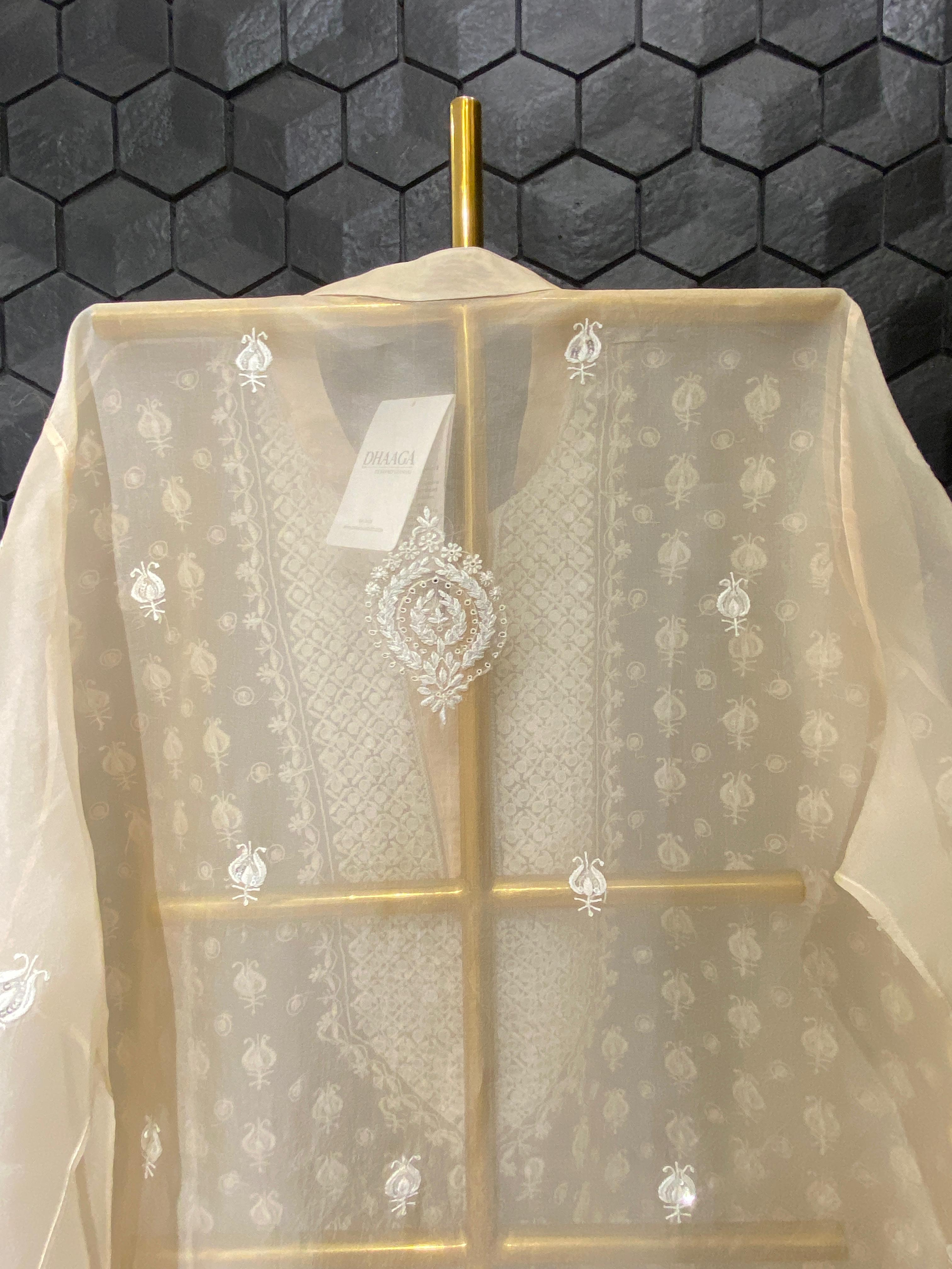 Peach Organza Chikankari Co-ord Set