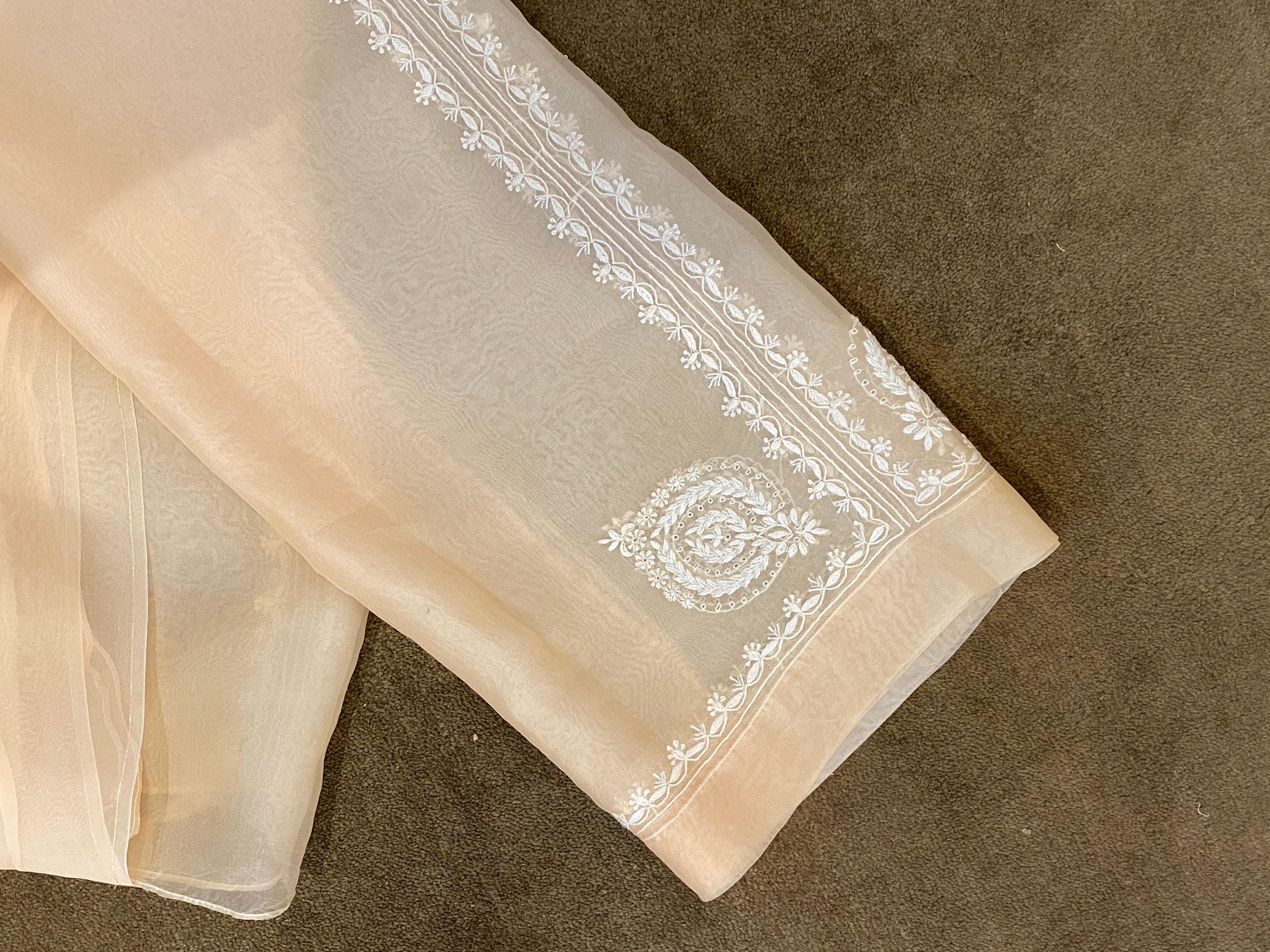 Peach Organza Chikankari Co-ord Set