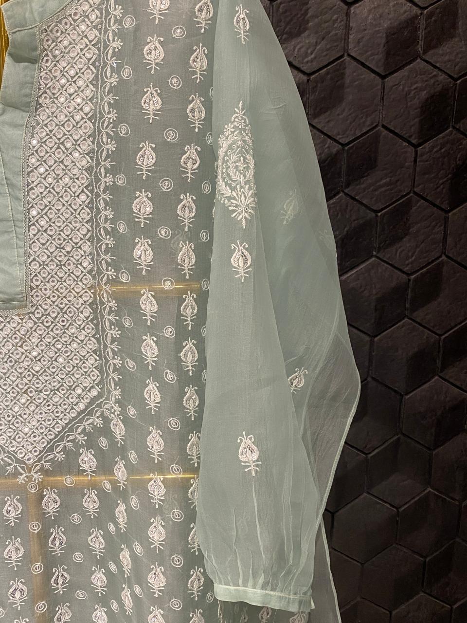 Green Organza Chikankari Co-ord Set