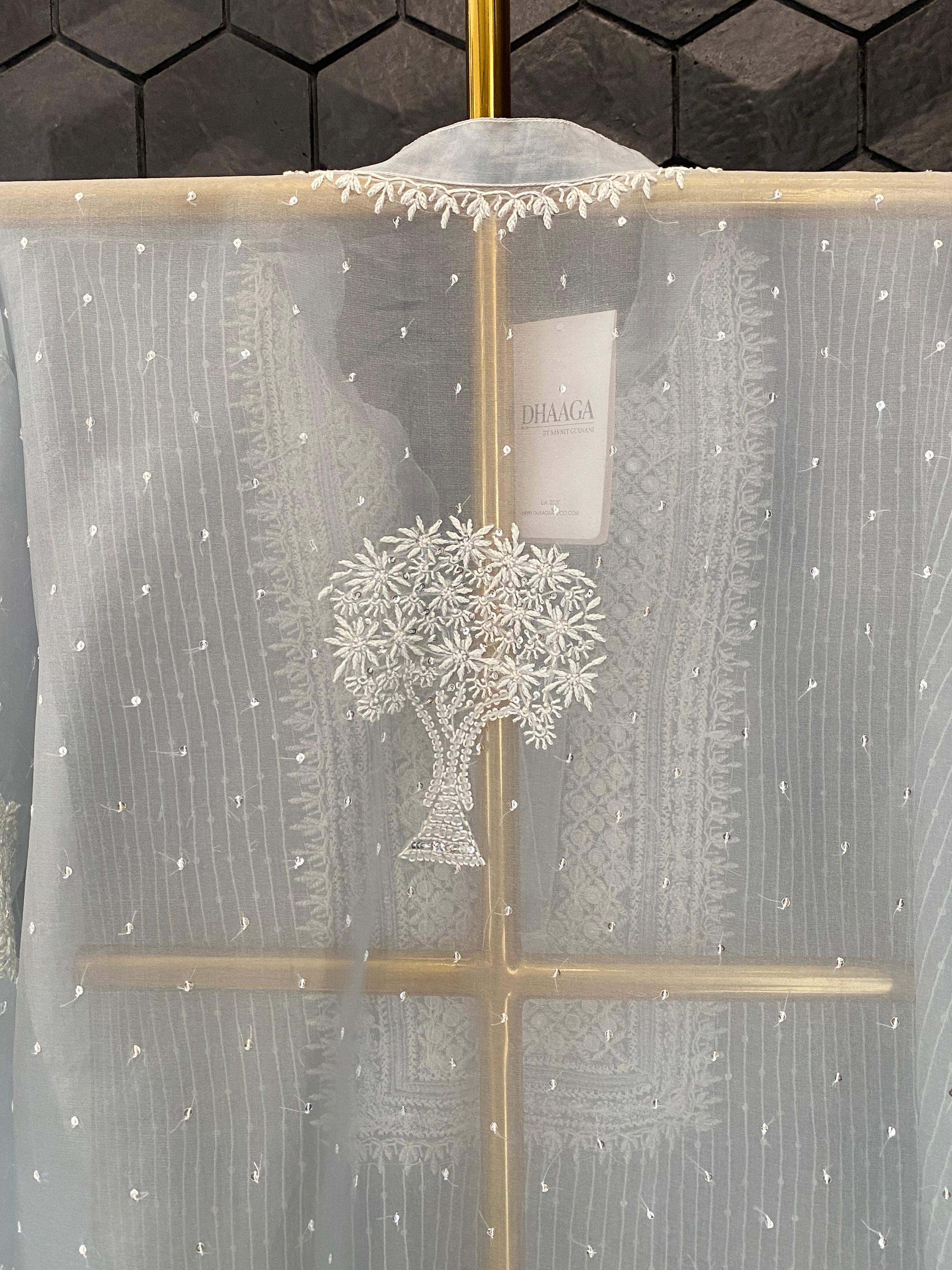 Blue Organza Chikankari Mirror Work Co-ord Set