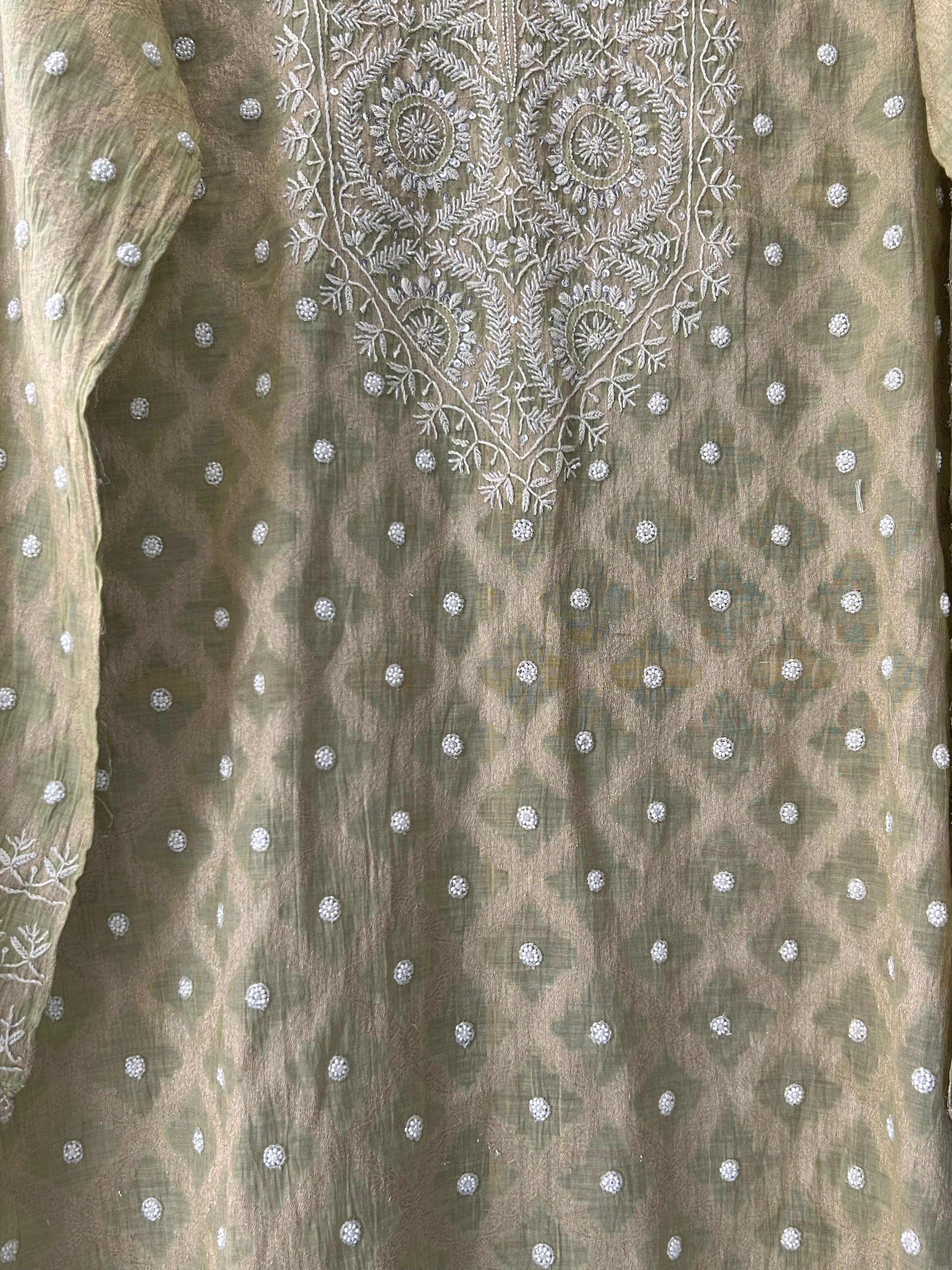 Green Silver Tissue Chikankari Co-ord Set