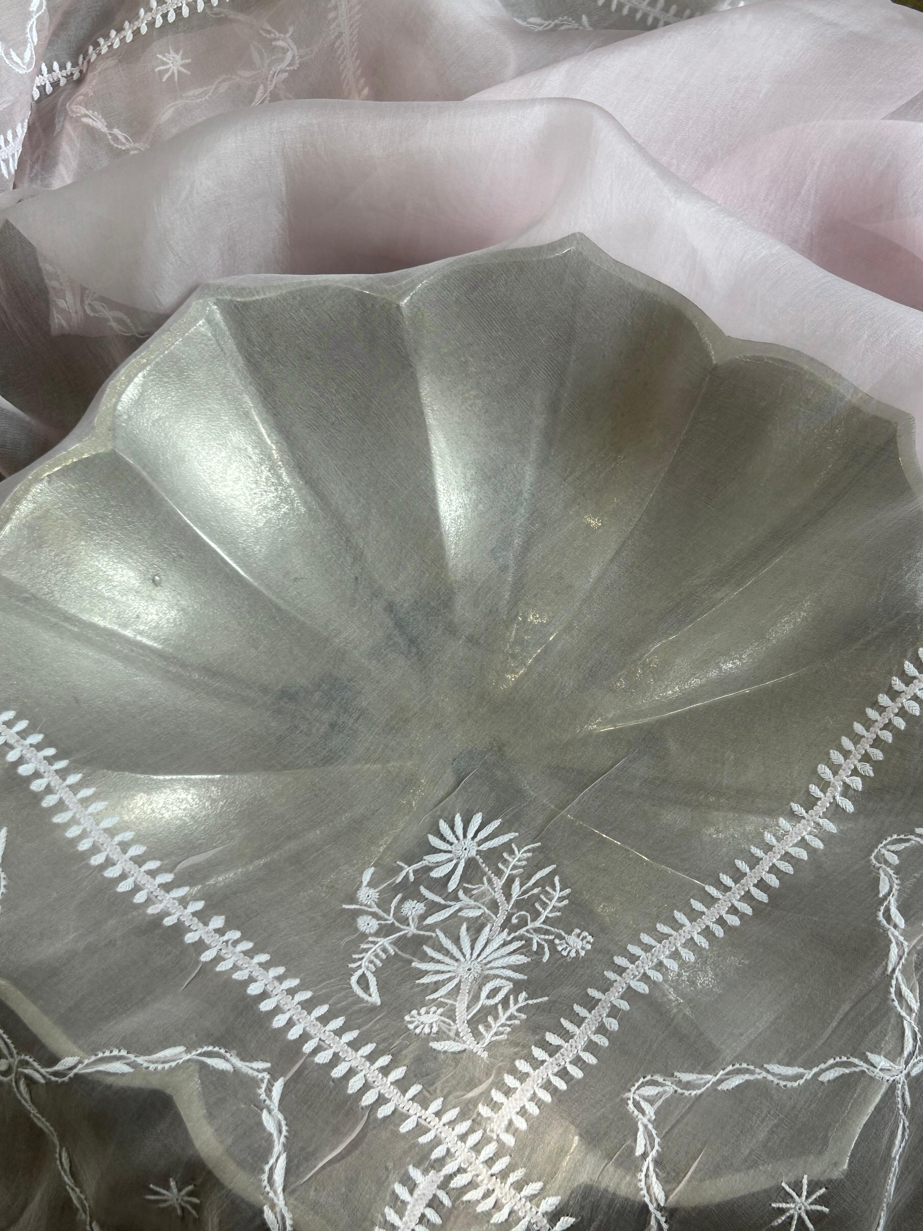 Pink Organza Chikankari Dupatta