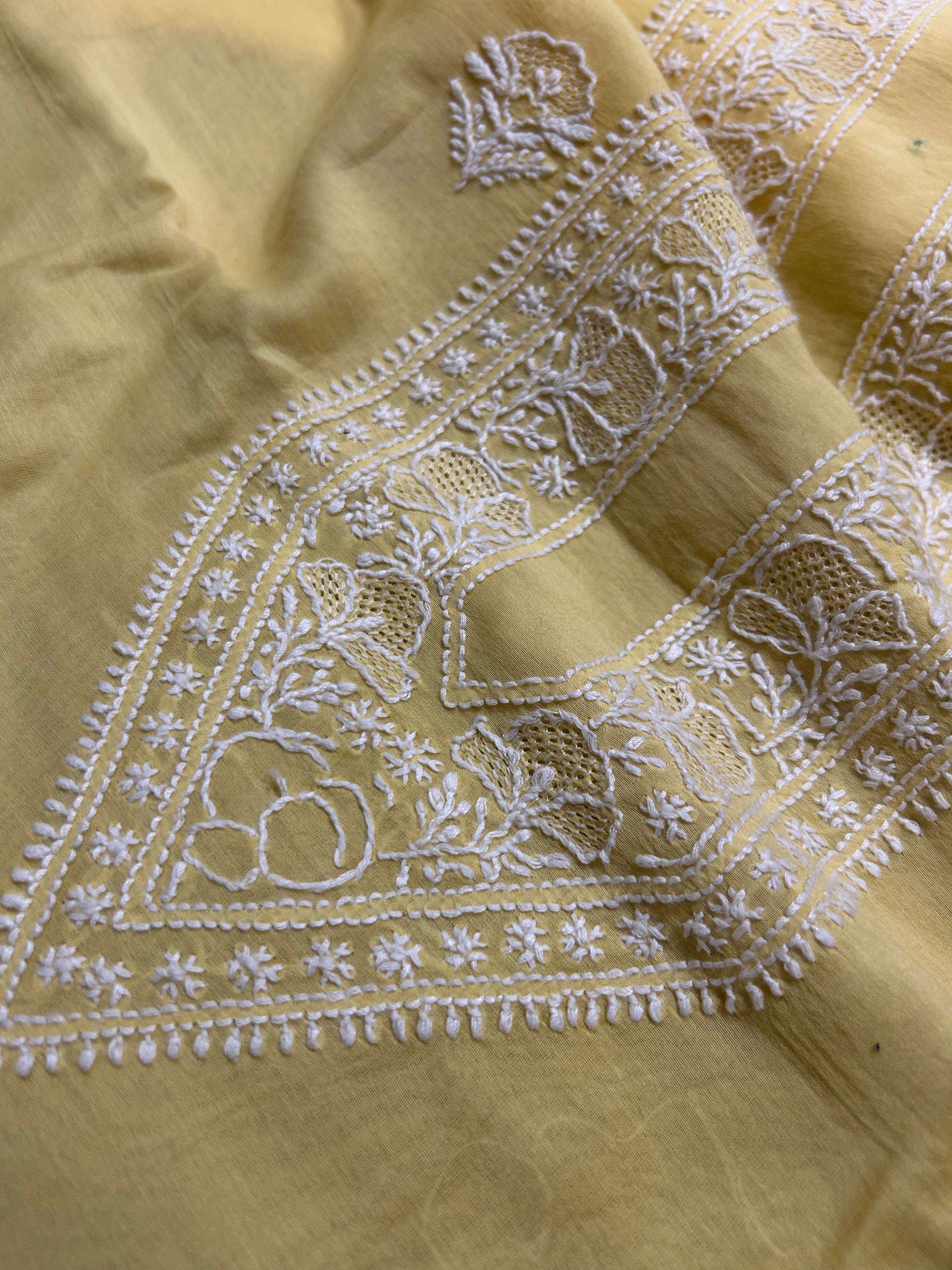 Yellow Chanderi Chikankari Mens kurta