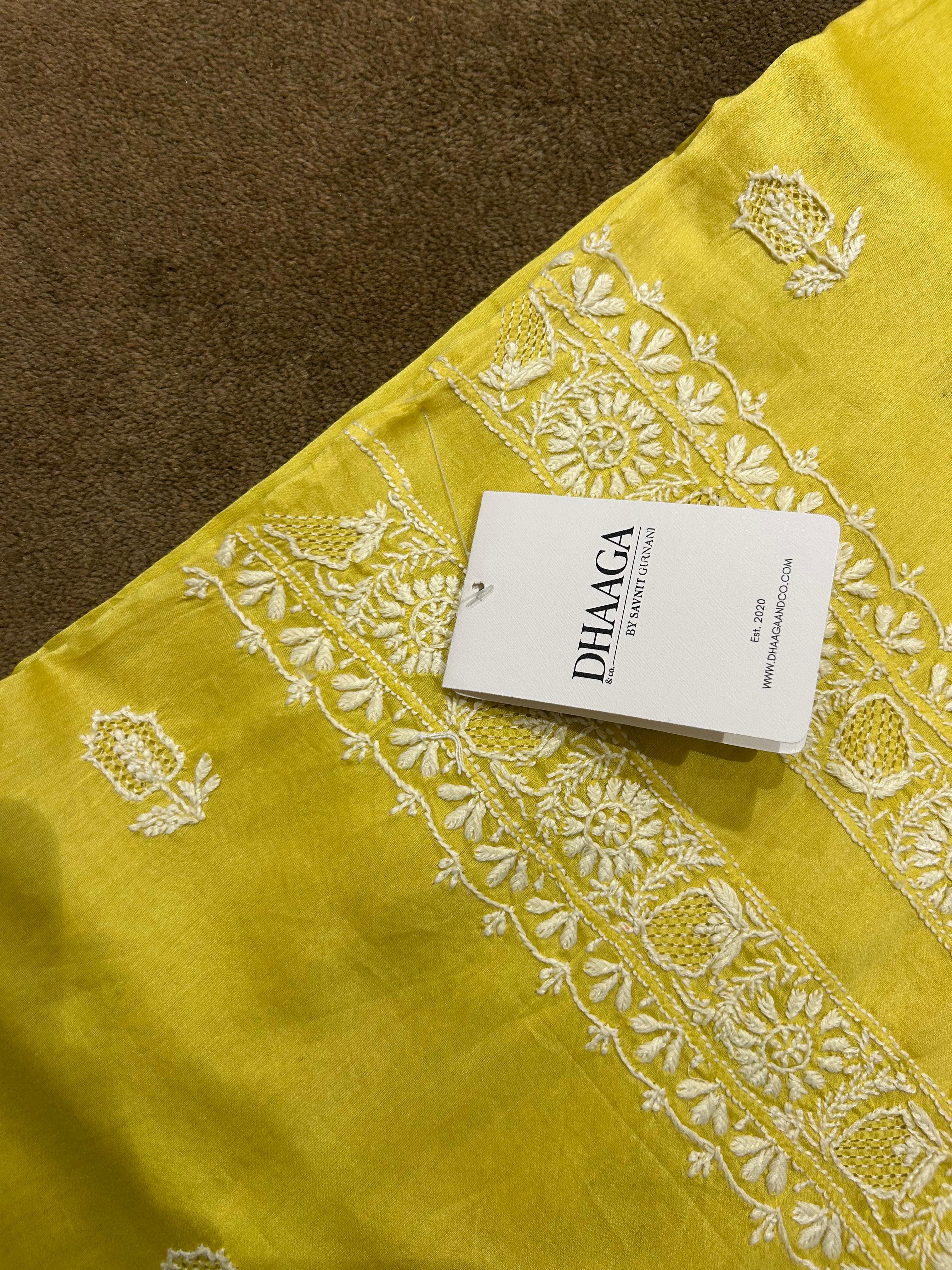 Green Chanderi Chikankari Mens Kurta