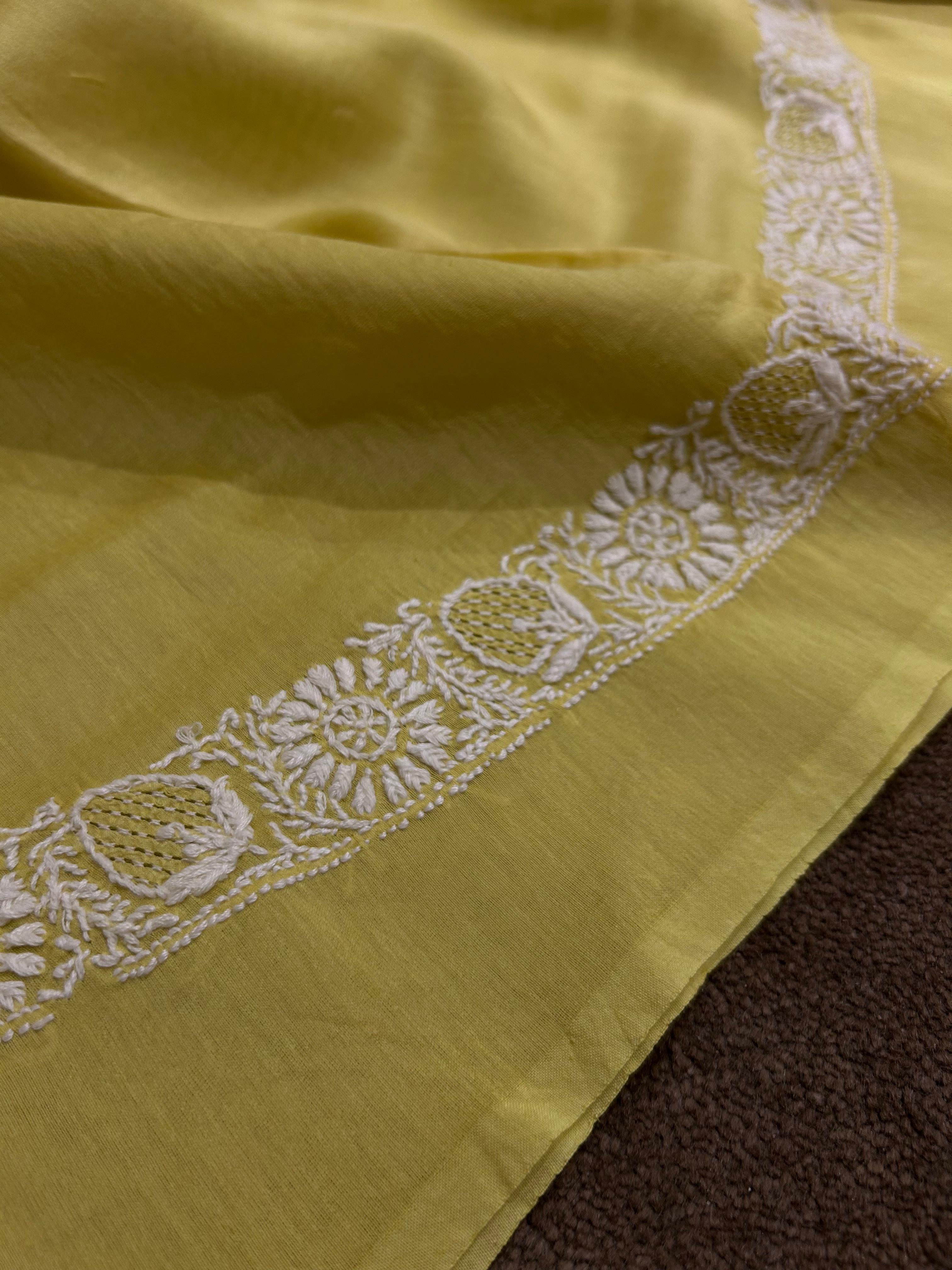 Green Chanderi Chikankari Mens Kurta