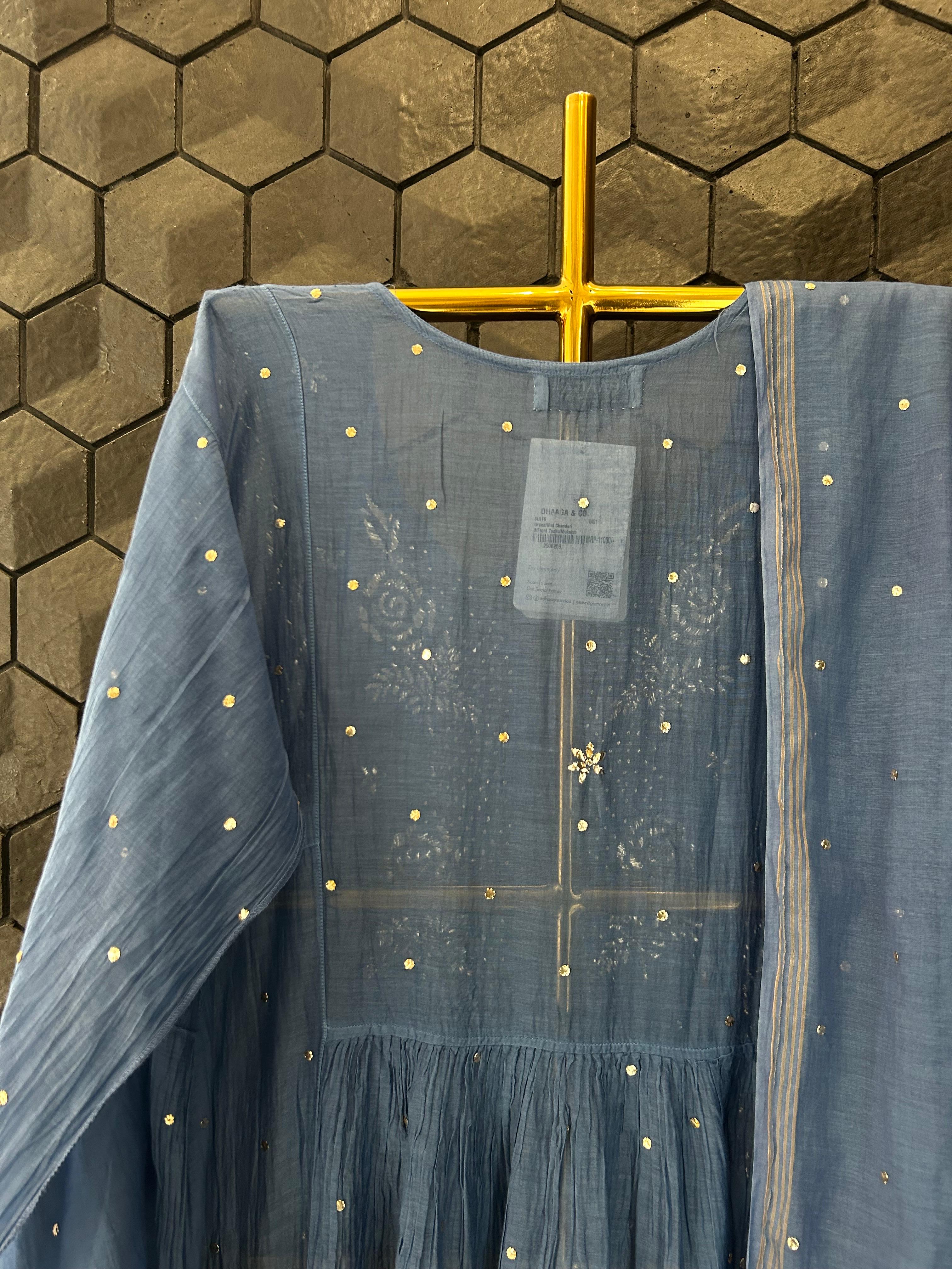 Blue Mul Chanderi Mukaish Kurta Set