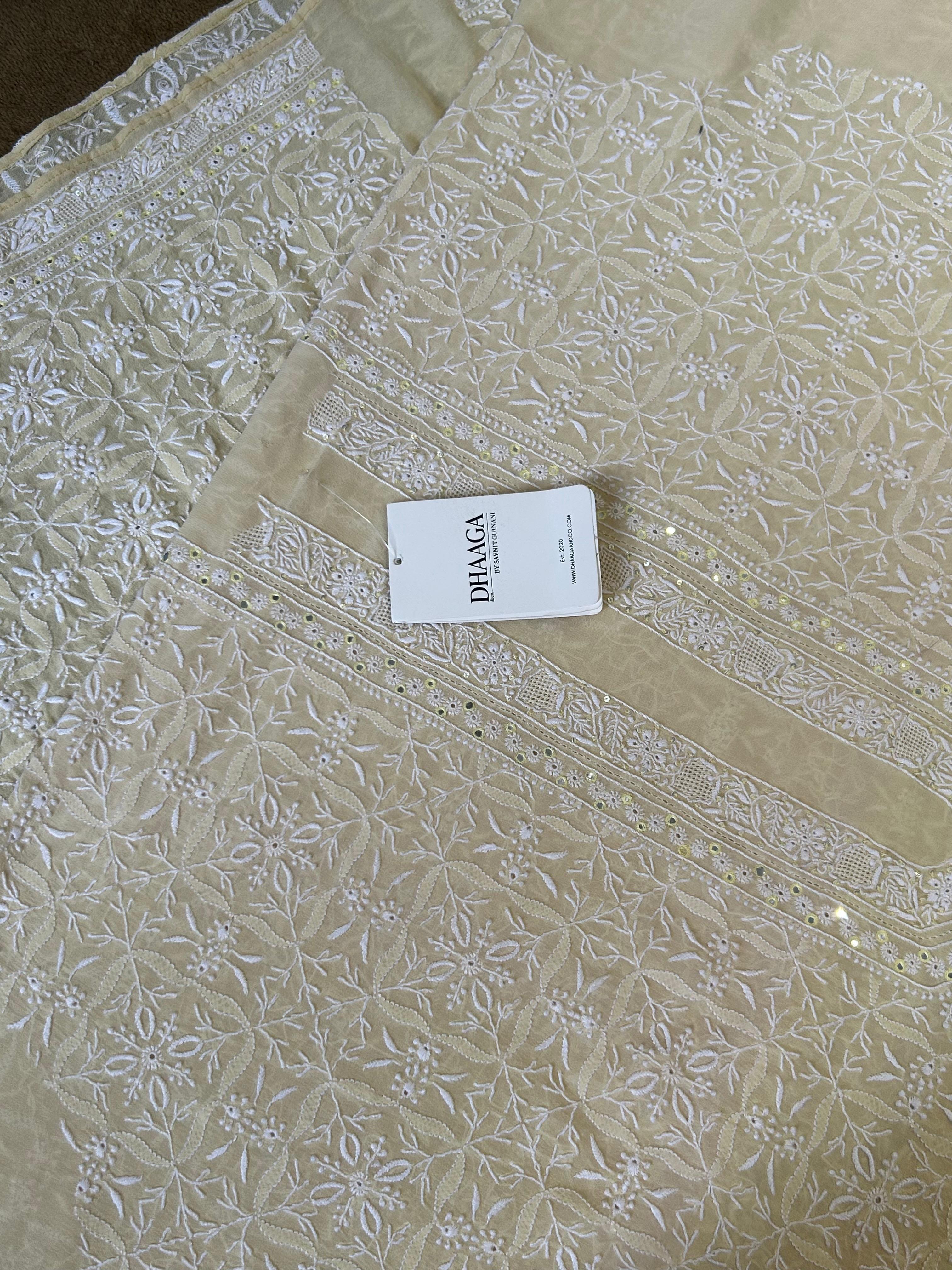 Yellow Georgette Chikankari Mens kurta