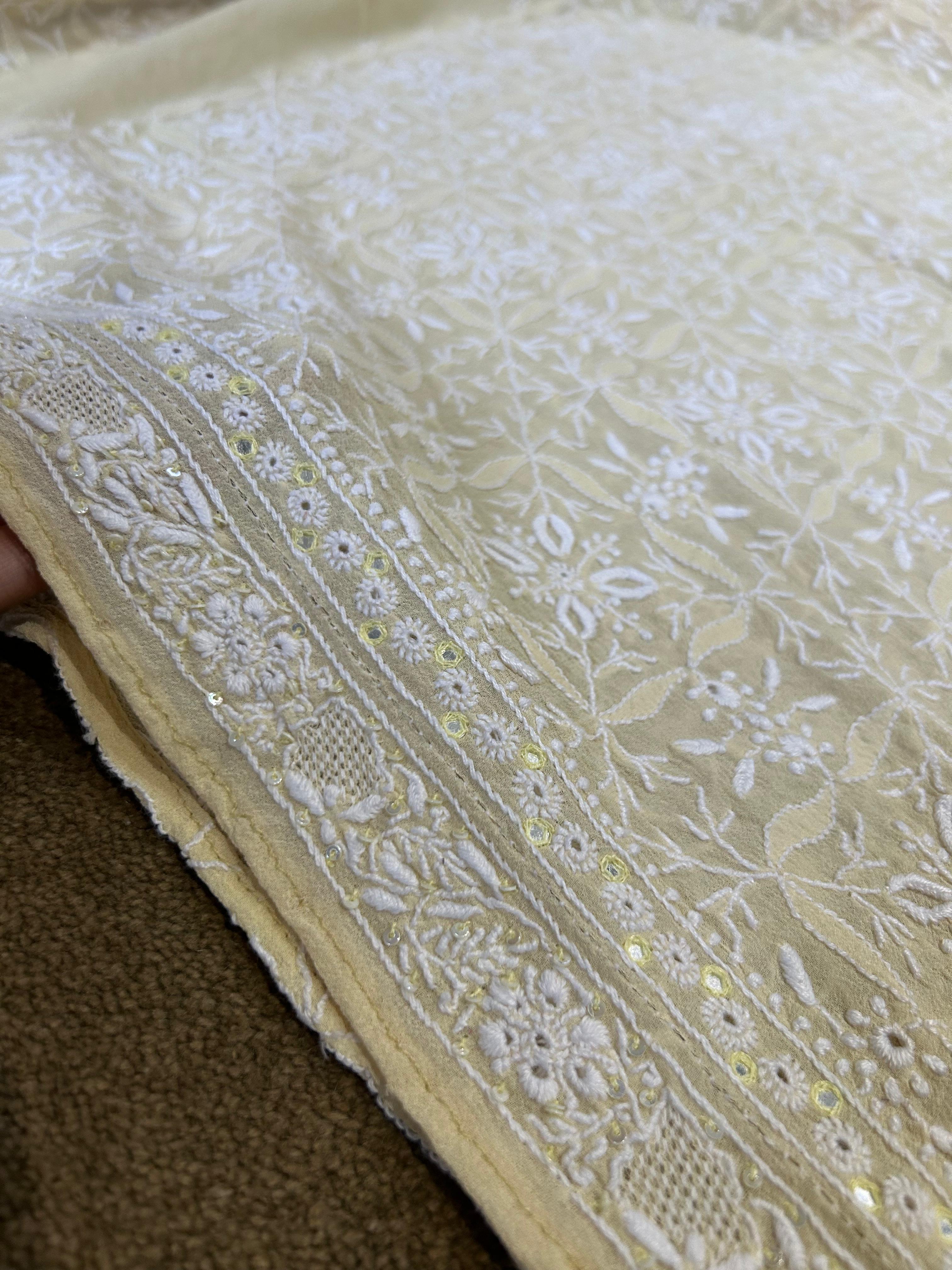 Yellow Georgette Chikankari Mens kurta