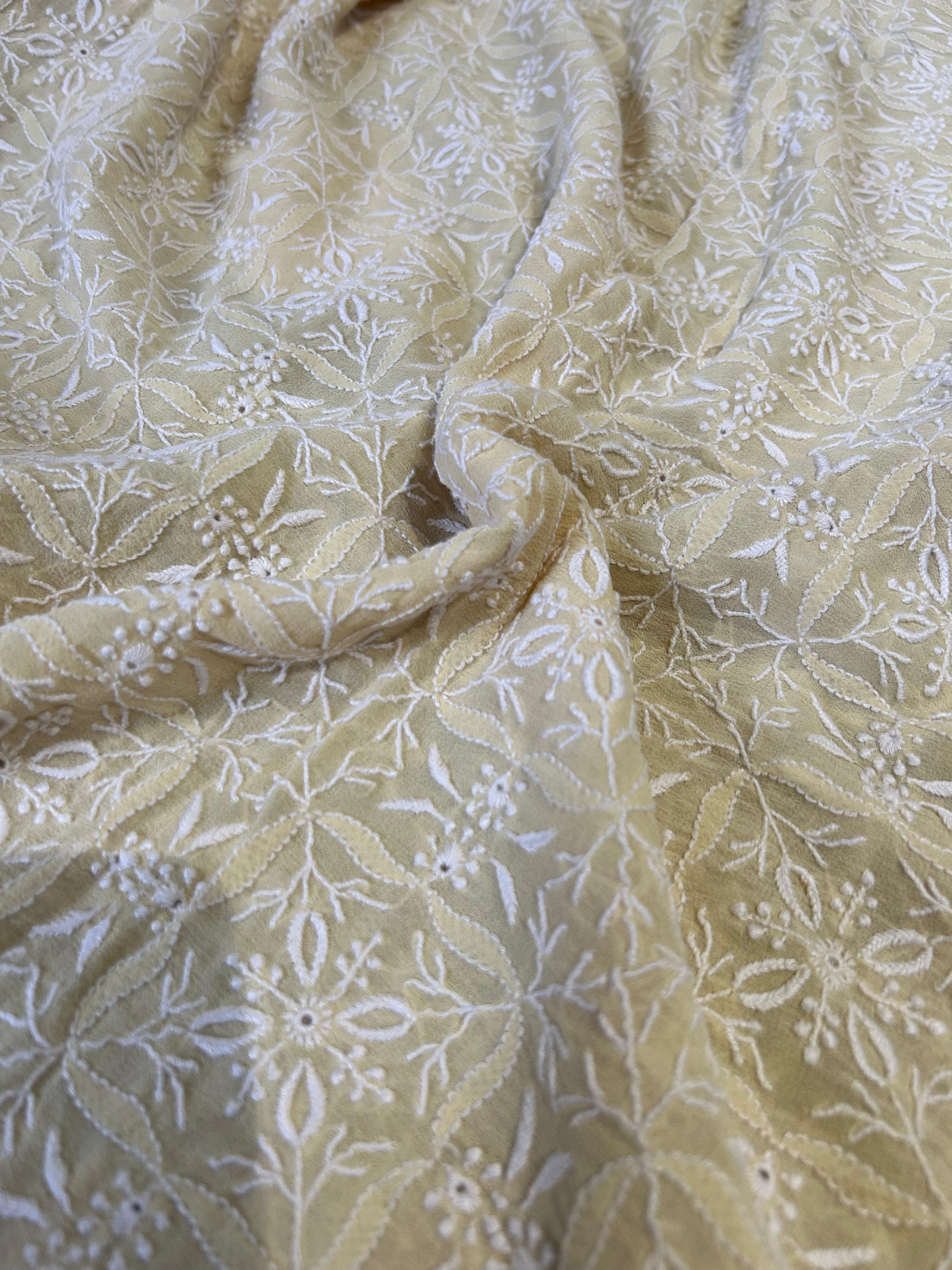 Yellow Georgette Chikankari Mens kurta