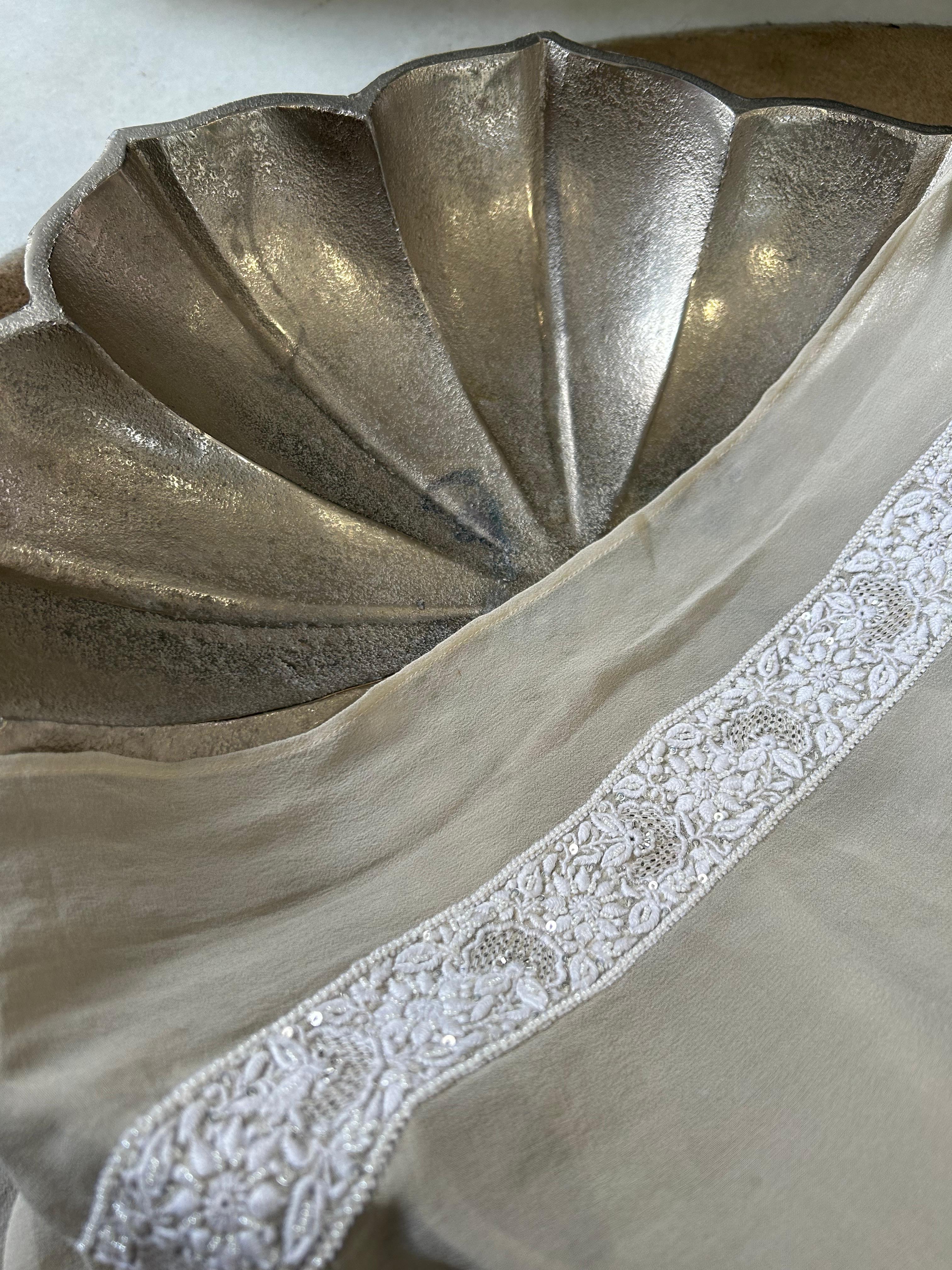 Ivory Georgette Chikankari Mens Kurta with statement jaali