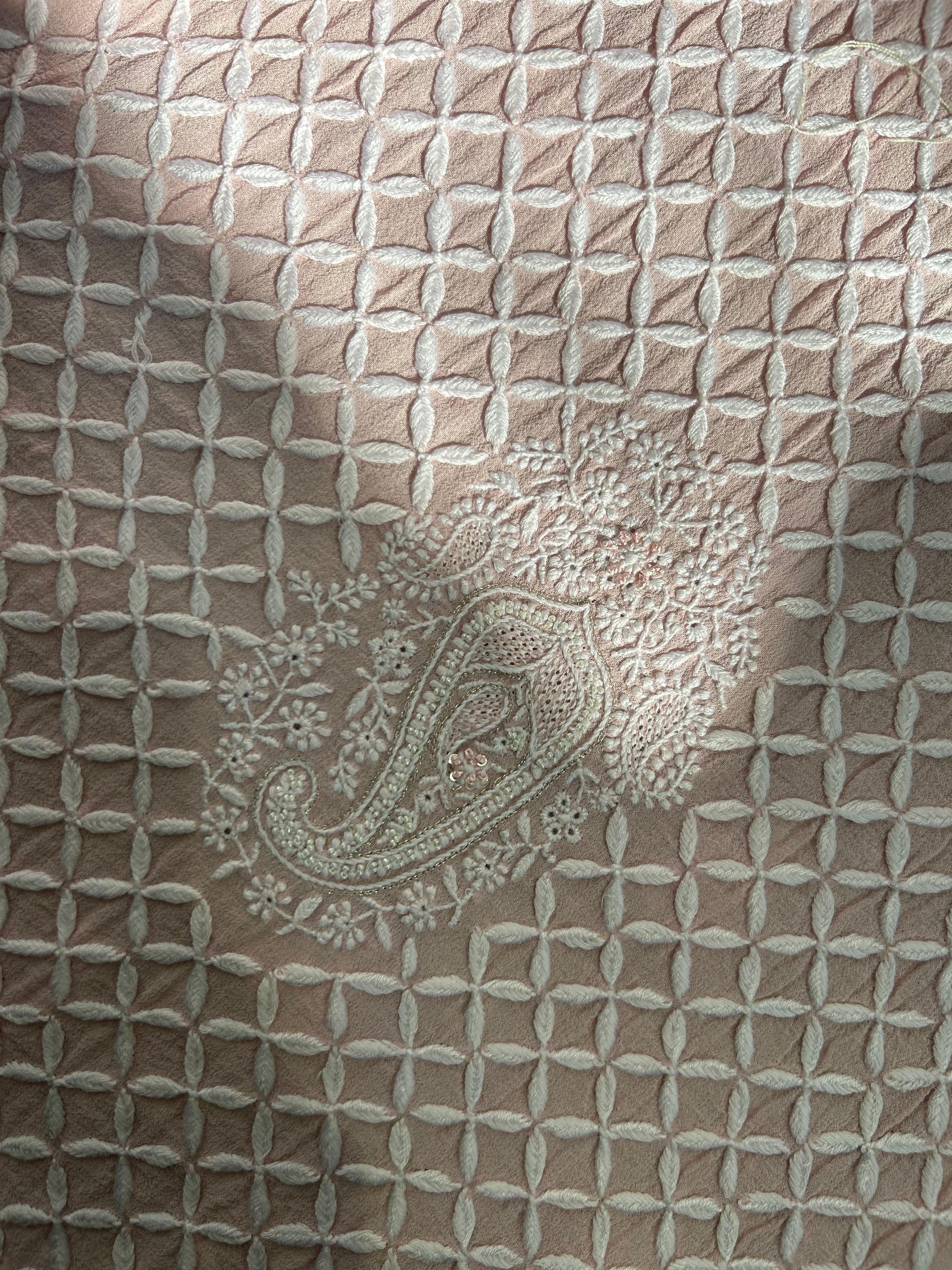 Pink Georgette Chikankari Mens Kurta