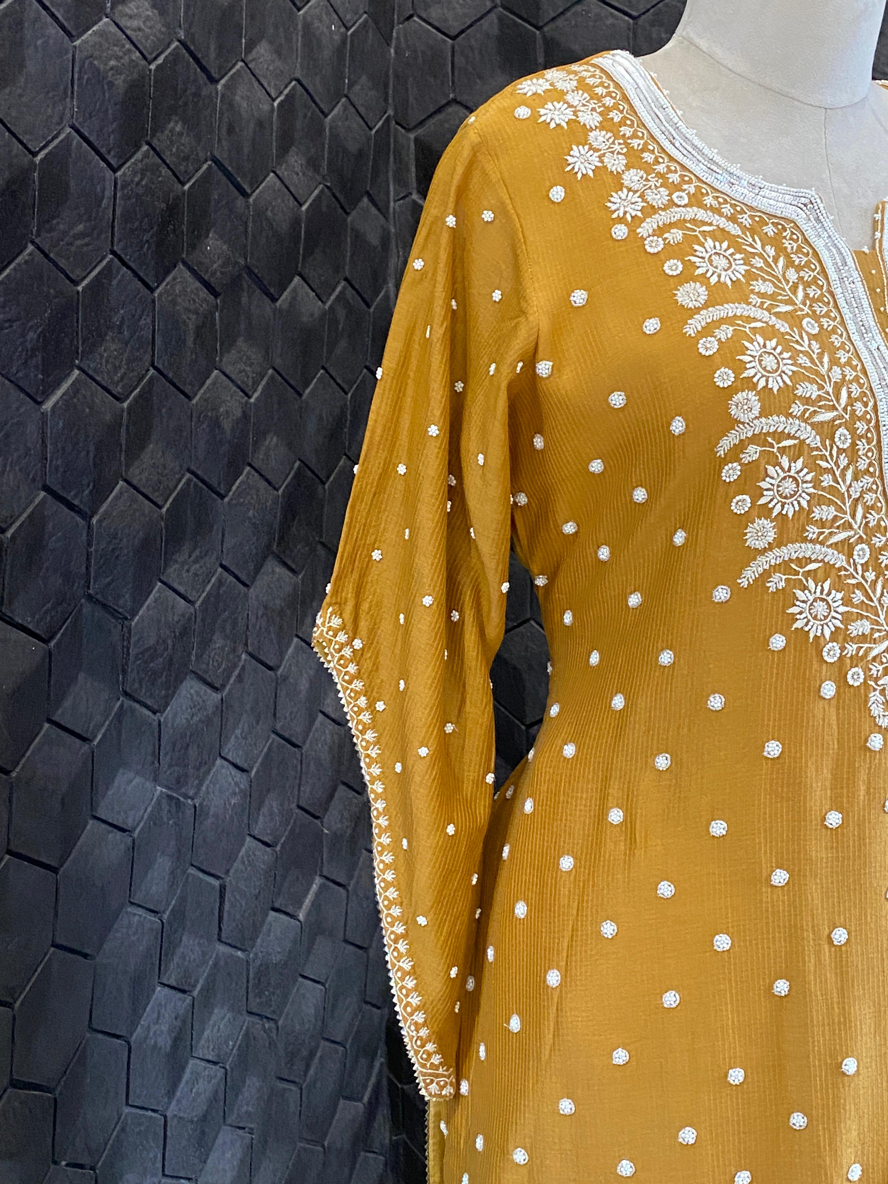 Mustard Maheshwari Chikankari Suit Set