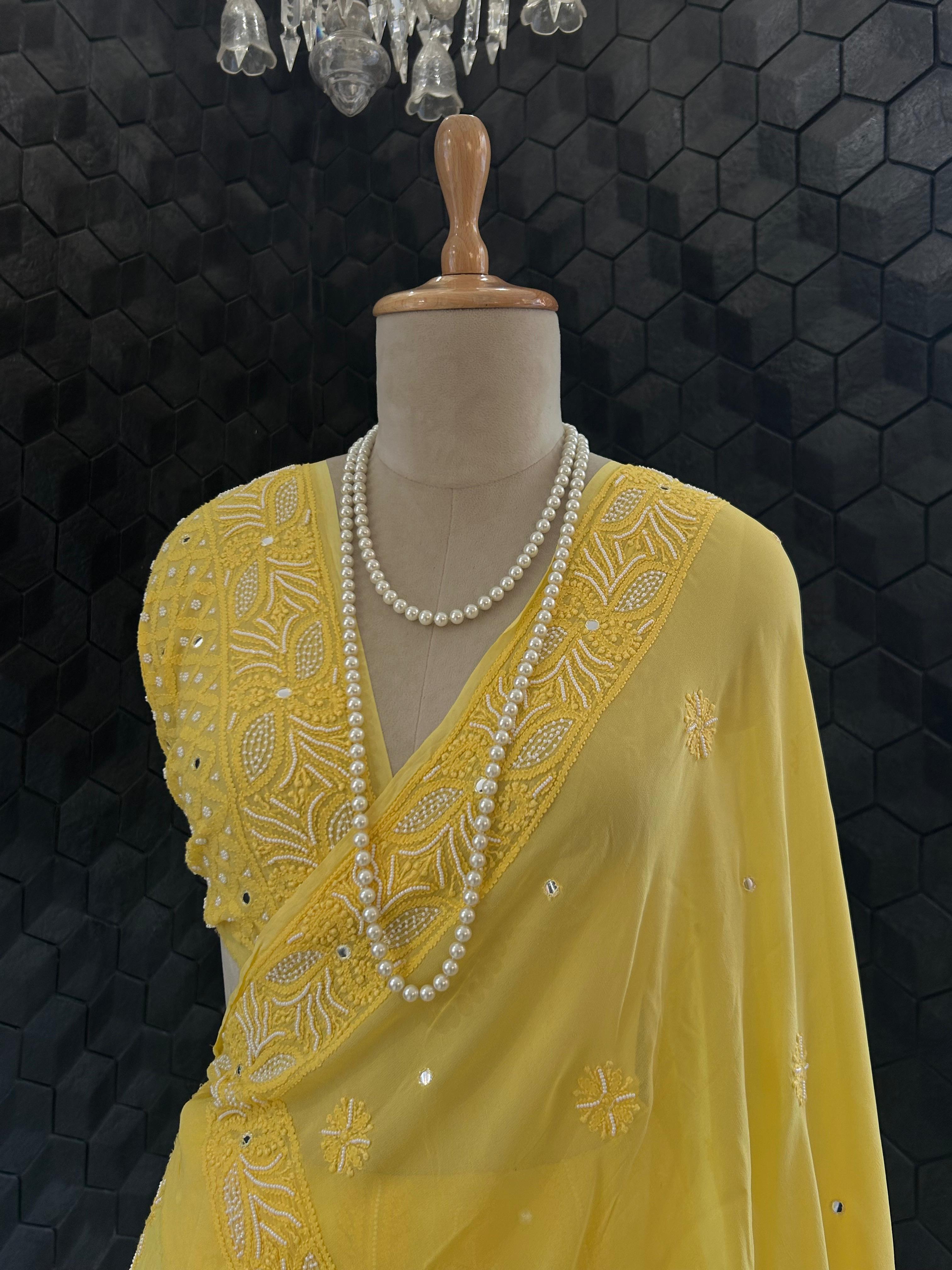 Yellow Viscose Chikankari Lehenga Set