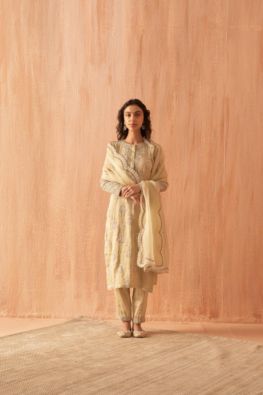 Green Chanderi Chikankari Kurta Set