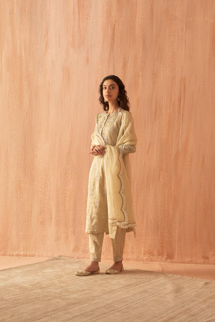 Green Chanderi Chikankari Kurta Set