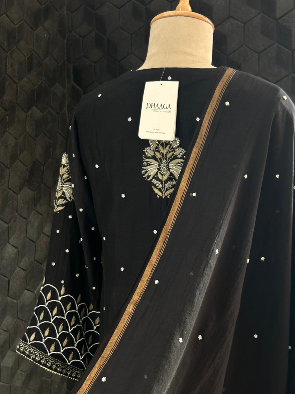 Black Mul Chanderi Chikankari Suit Set