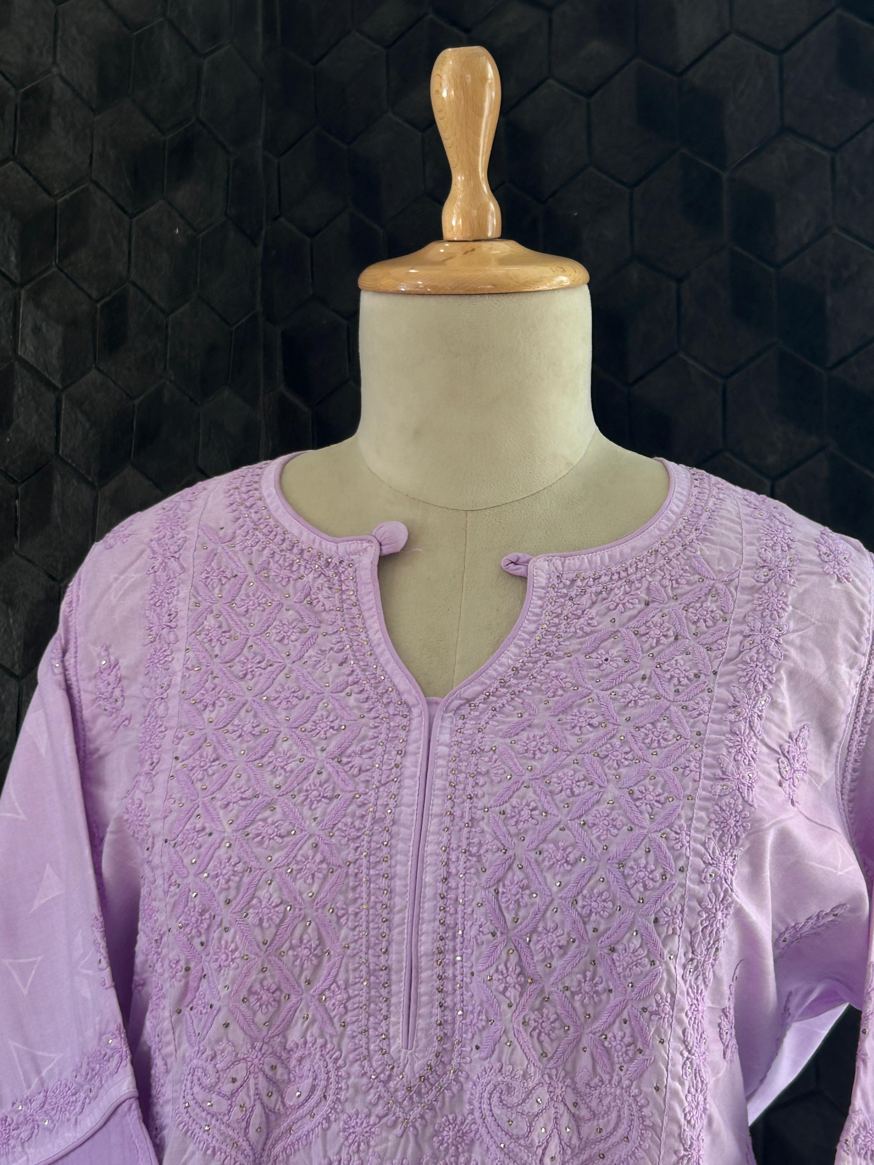 Purple Chanderi Chikankari Palazzo Set