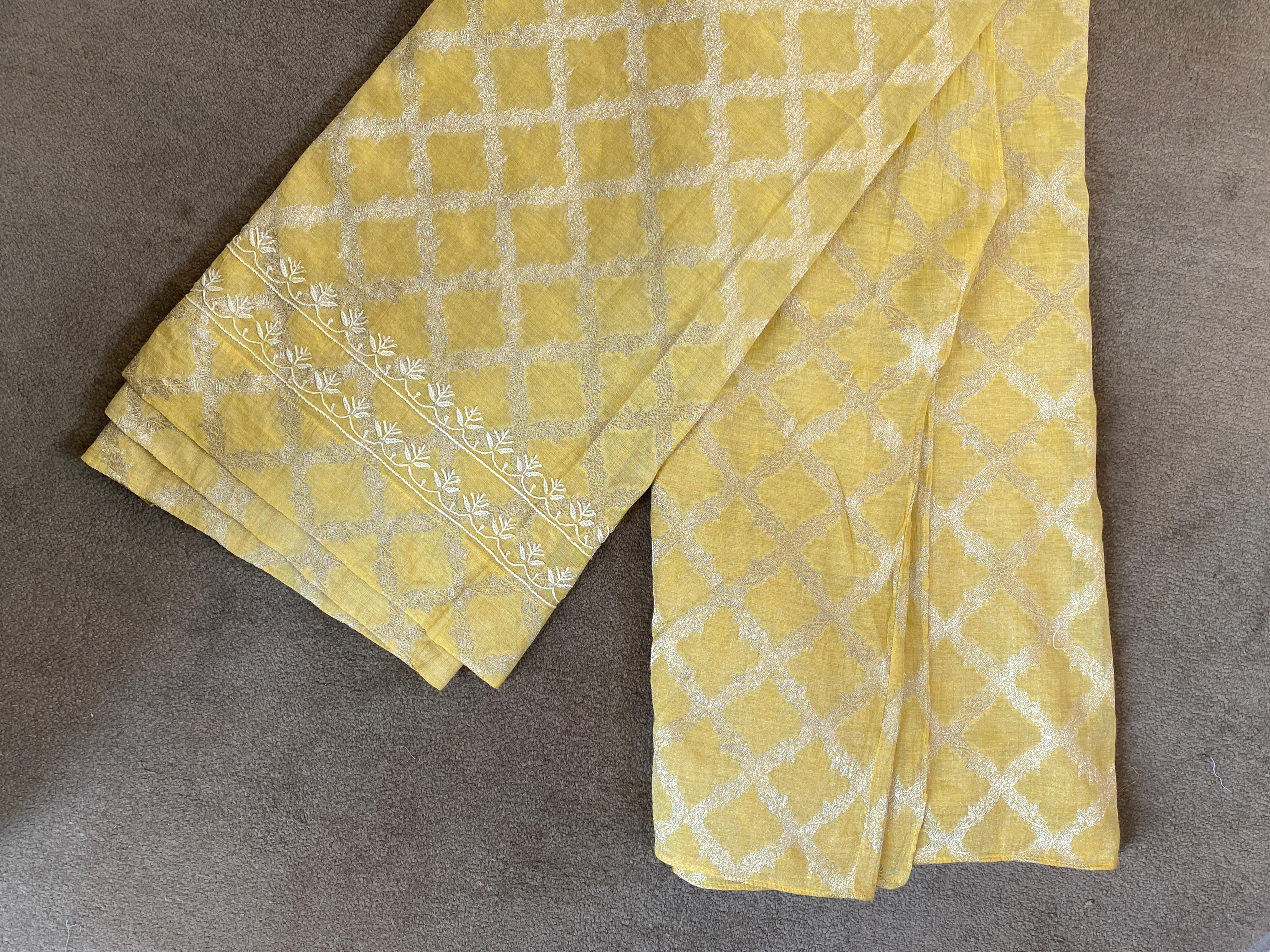 Yellow Silver Tissue Chikankari Co-ord Set