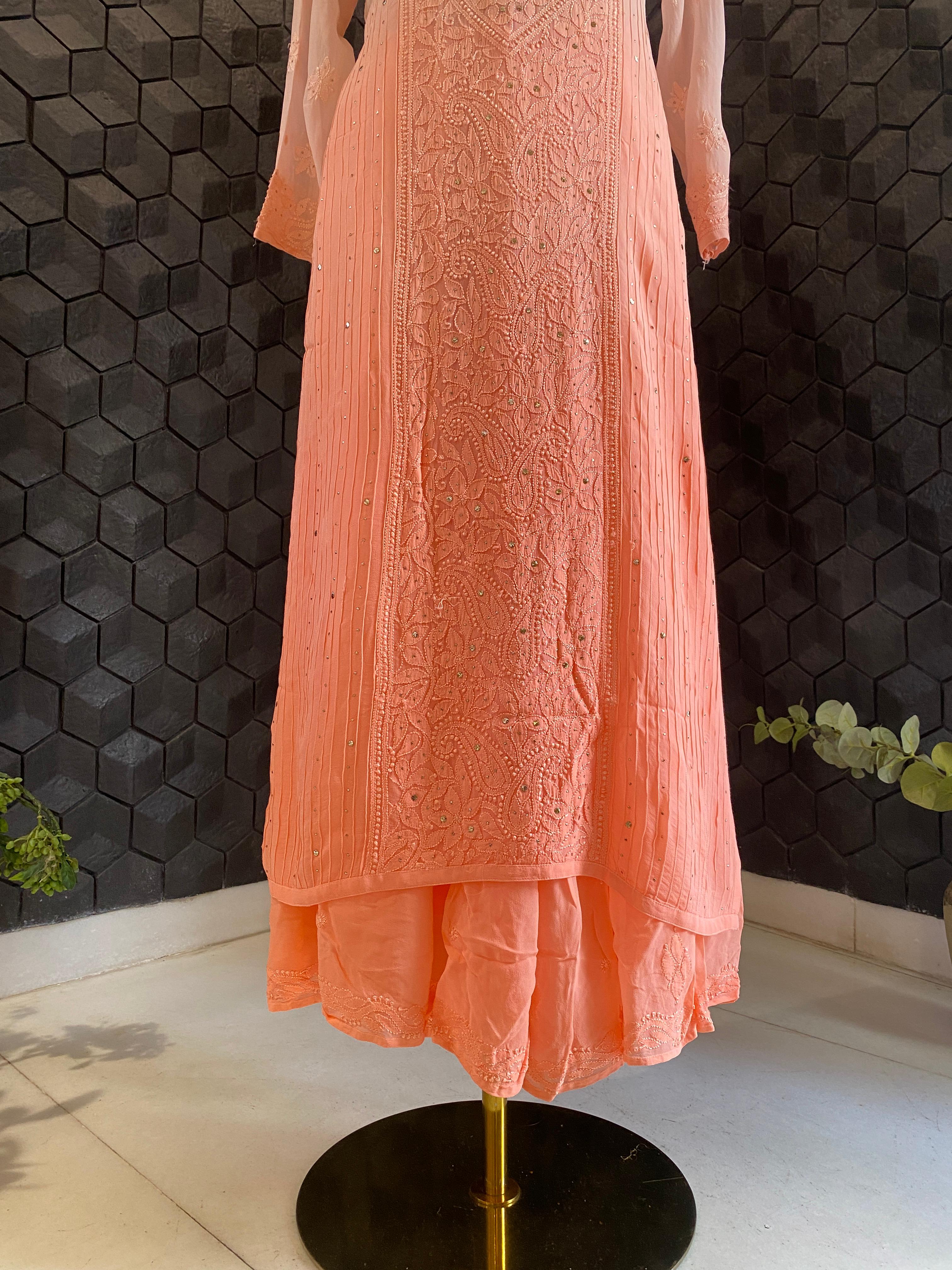 Peach Ombre Viscose Chikankari Sharara Set
