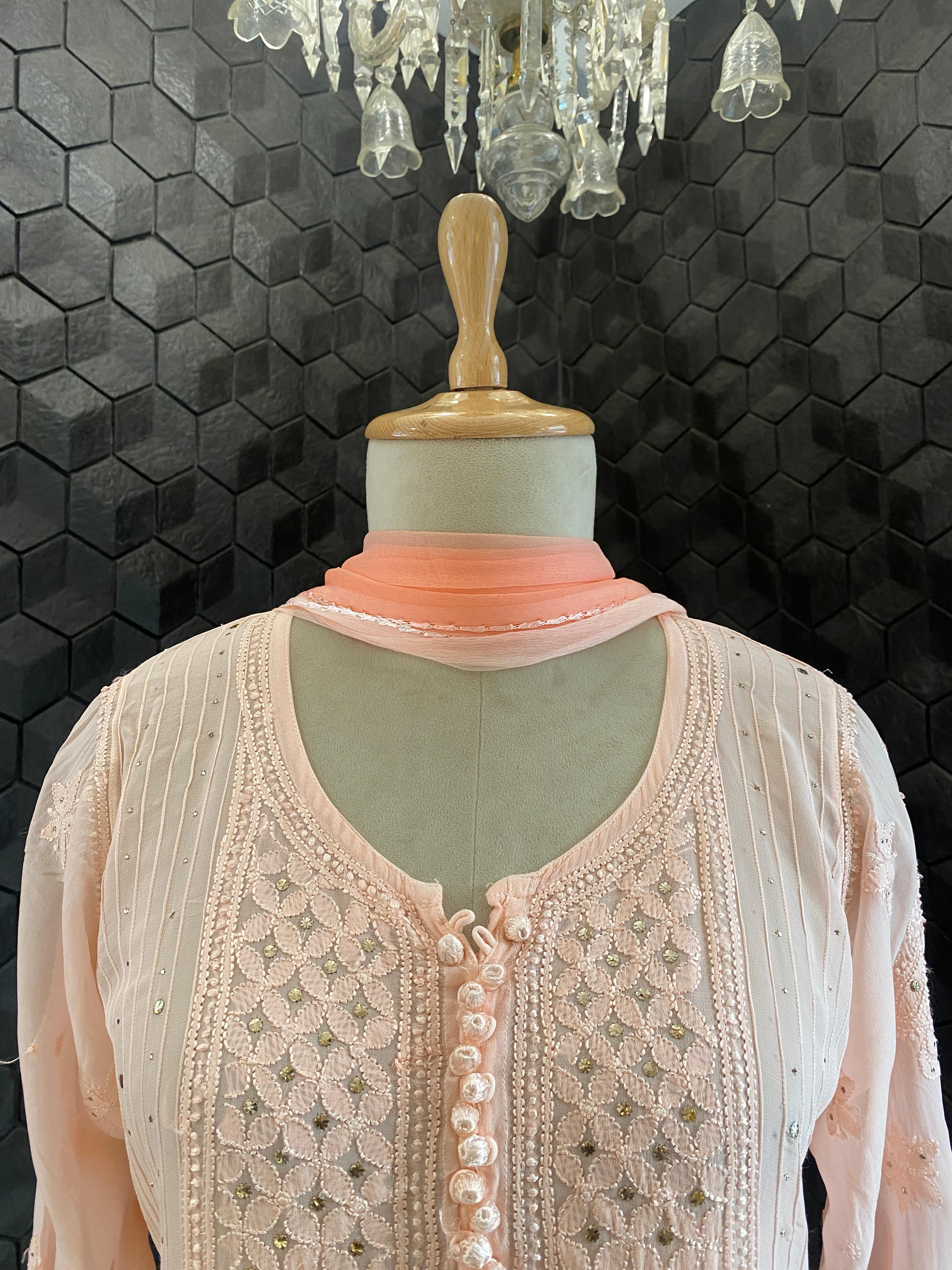 Peach Ombre Viscose Chikankari Sharara Set