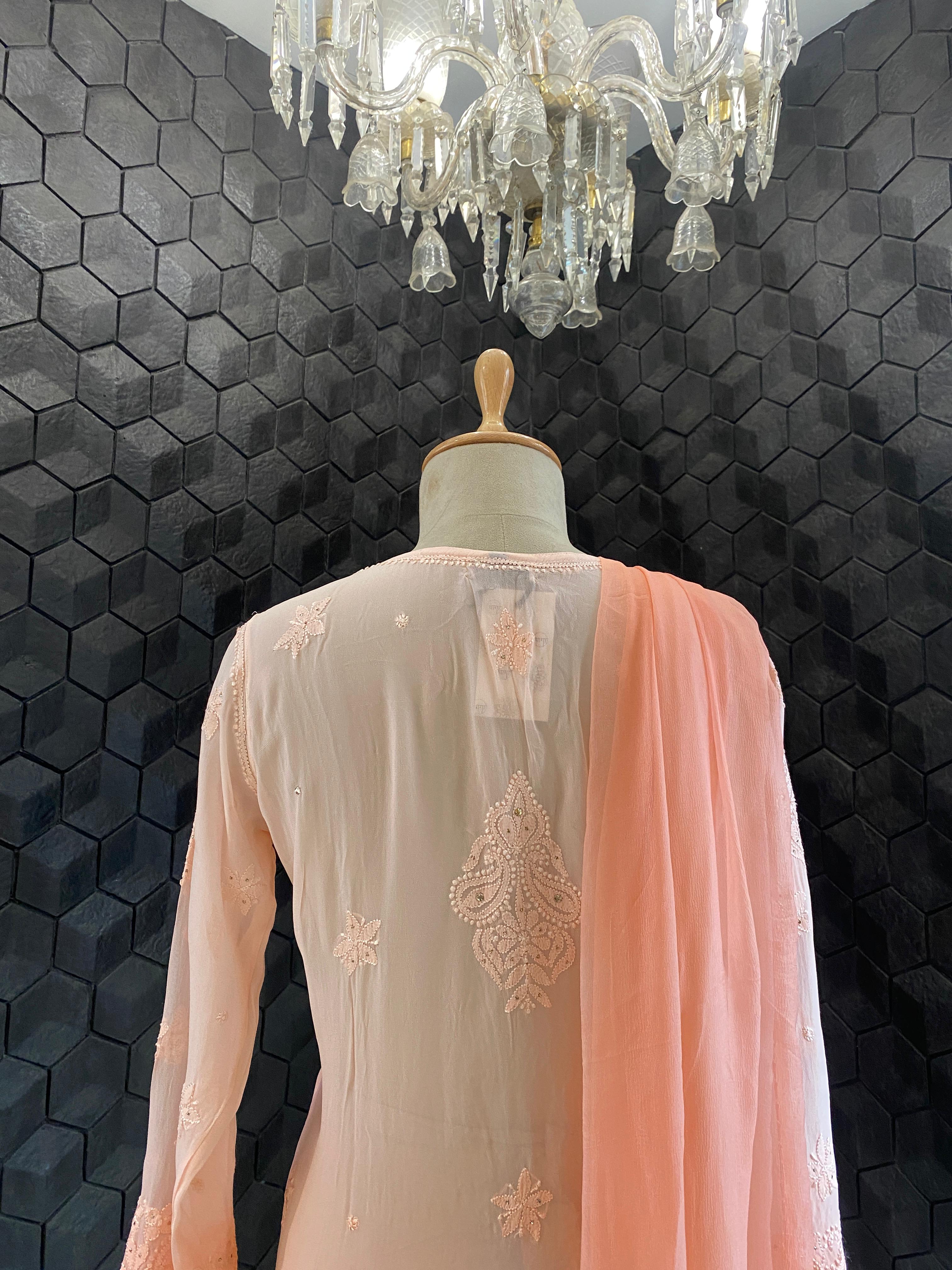 Peach Ombre Viscose Chikankari Sharara Set