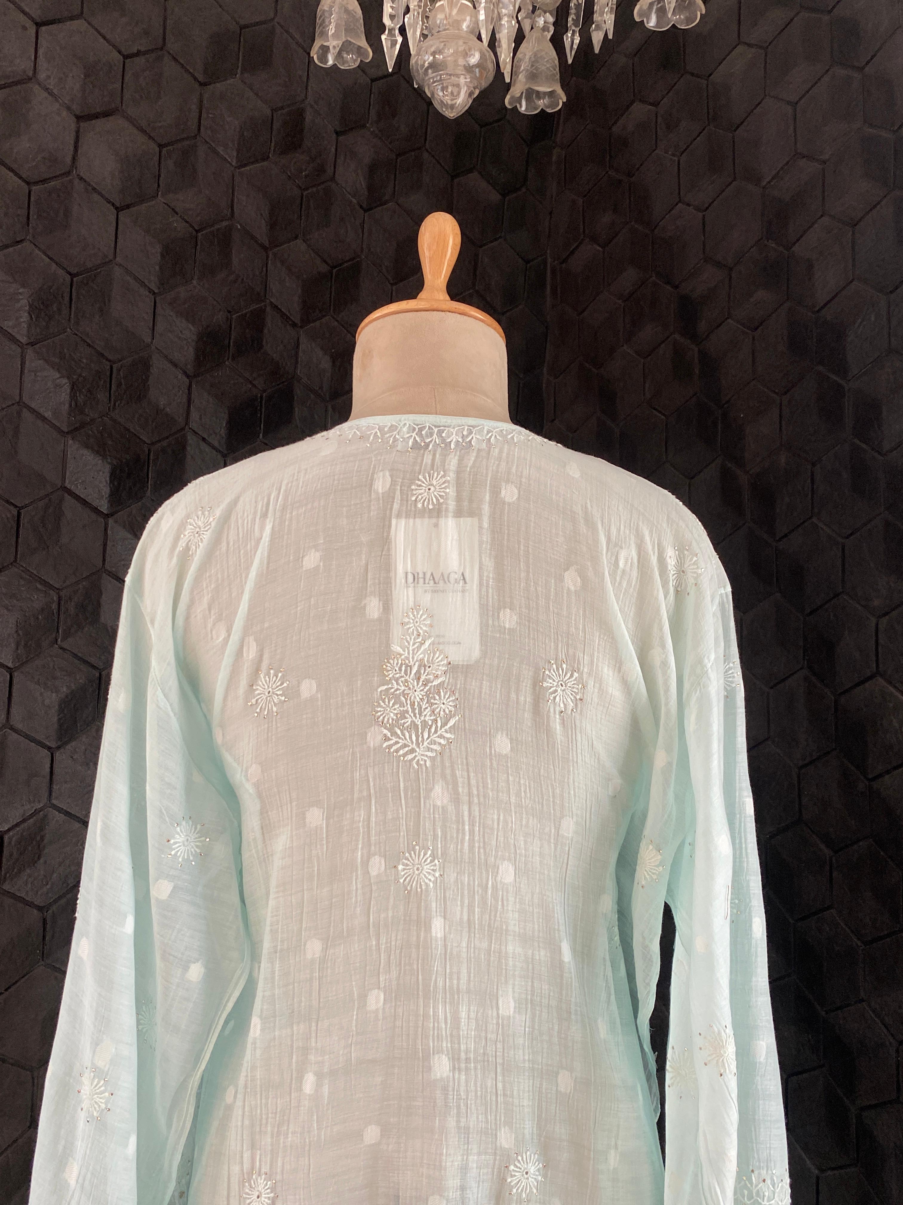 Sea Green Mul Chanderi Chikankari Mukaish Kurta Set