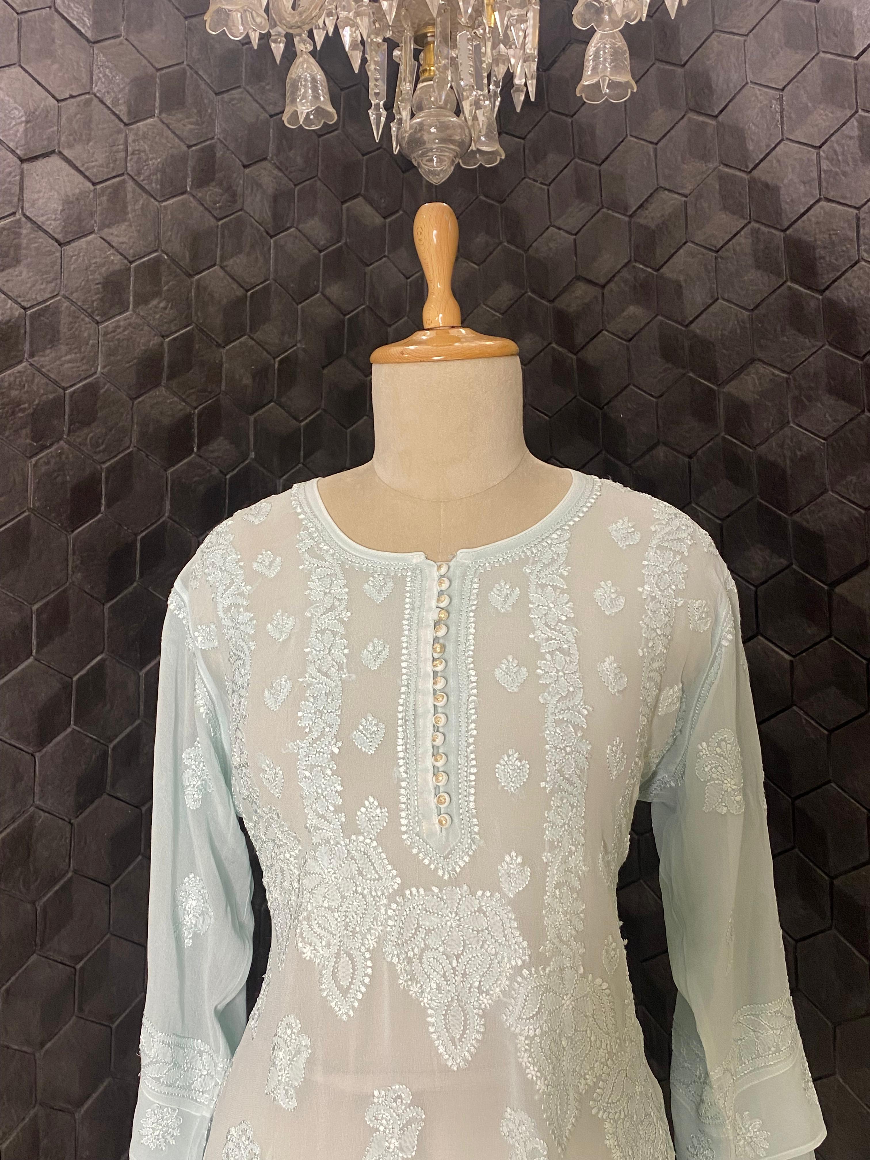 Grey Viscose Chikankari Sharara Set