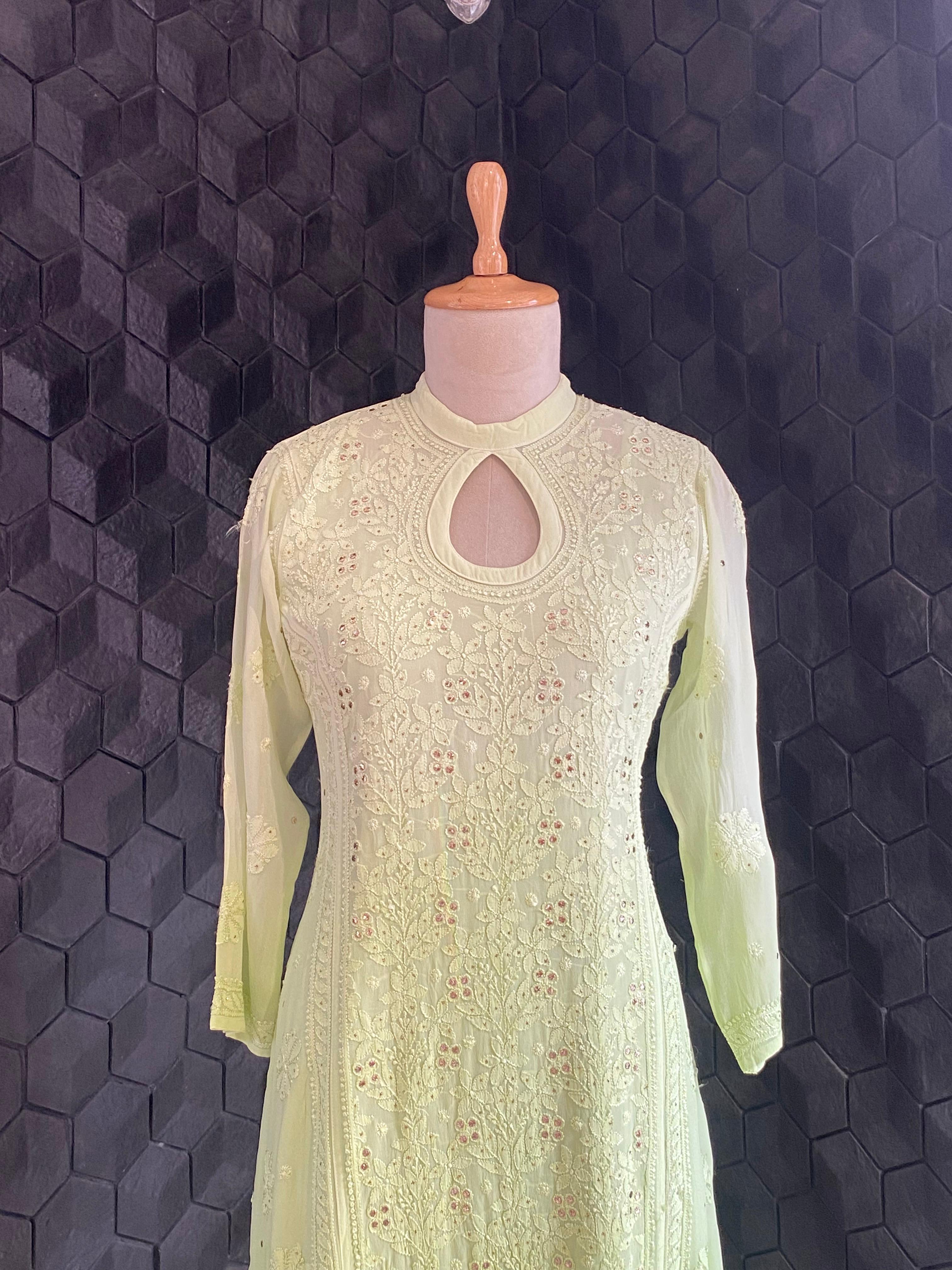Green Ombre Viscose Chikankari Anarkali