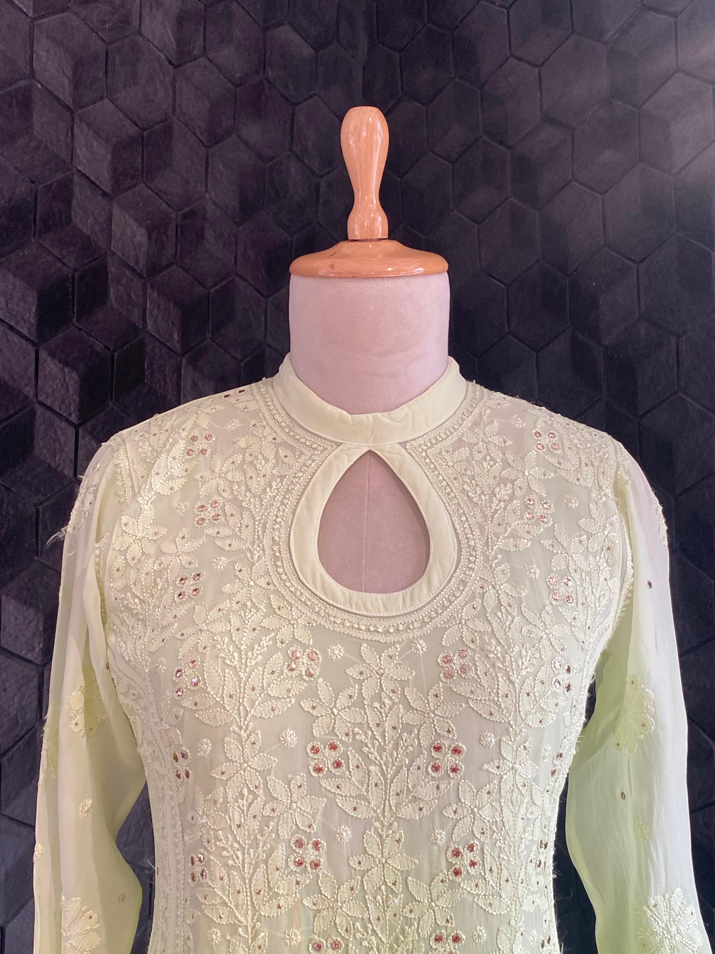 Green Ombre Viscose Chikankari Anarkali