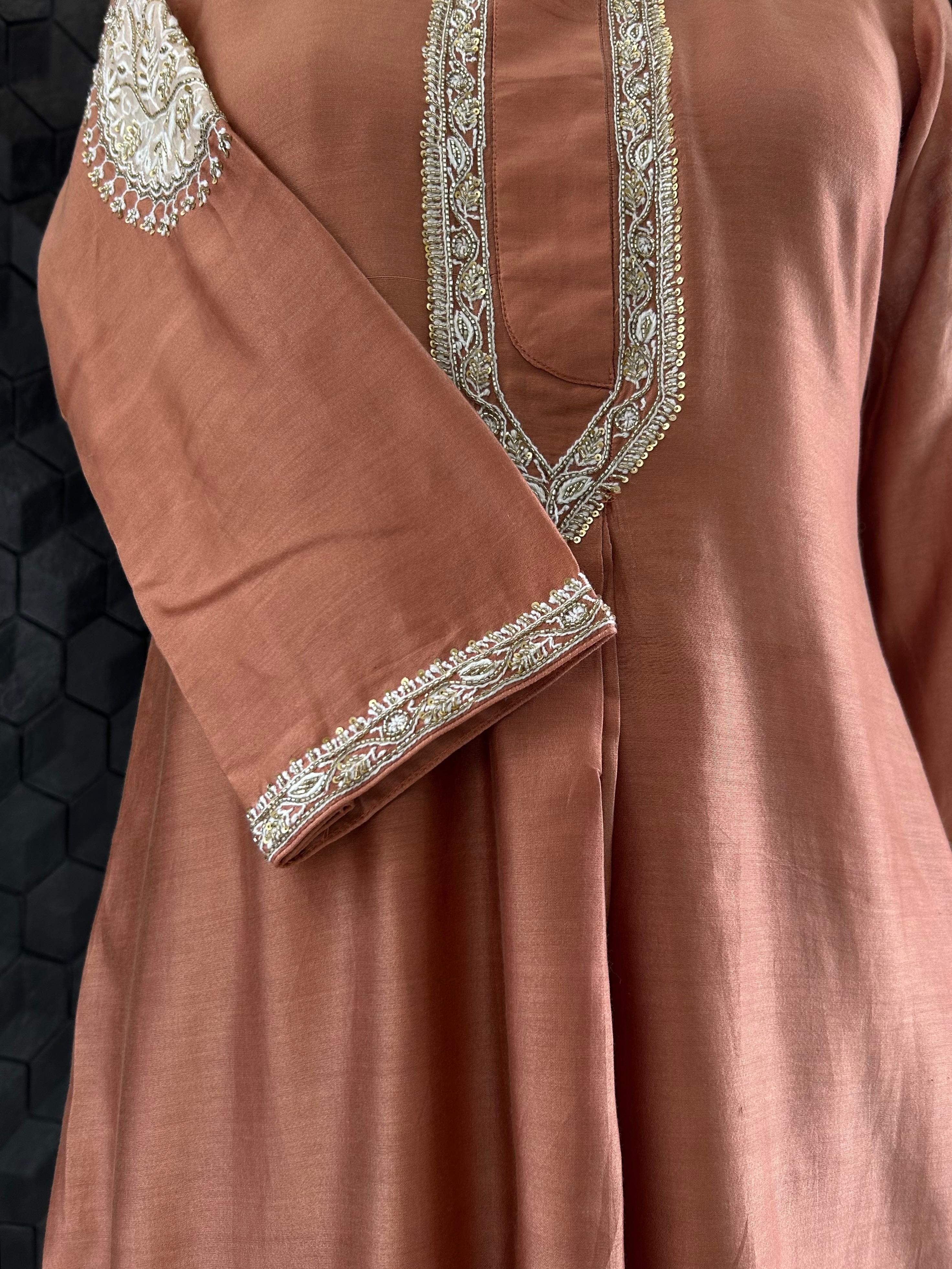 Brown Chanderi Chikankari Co-ord Set