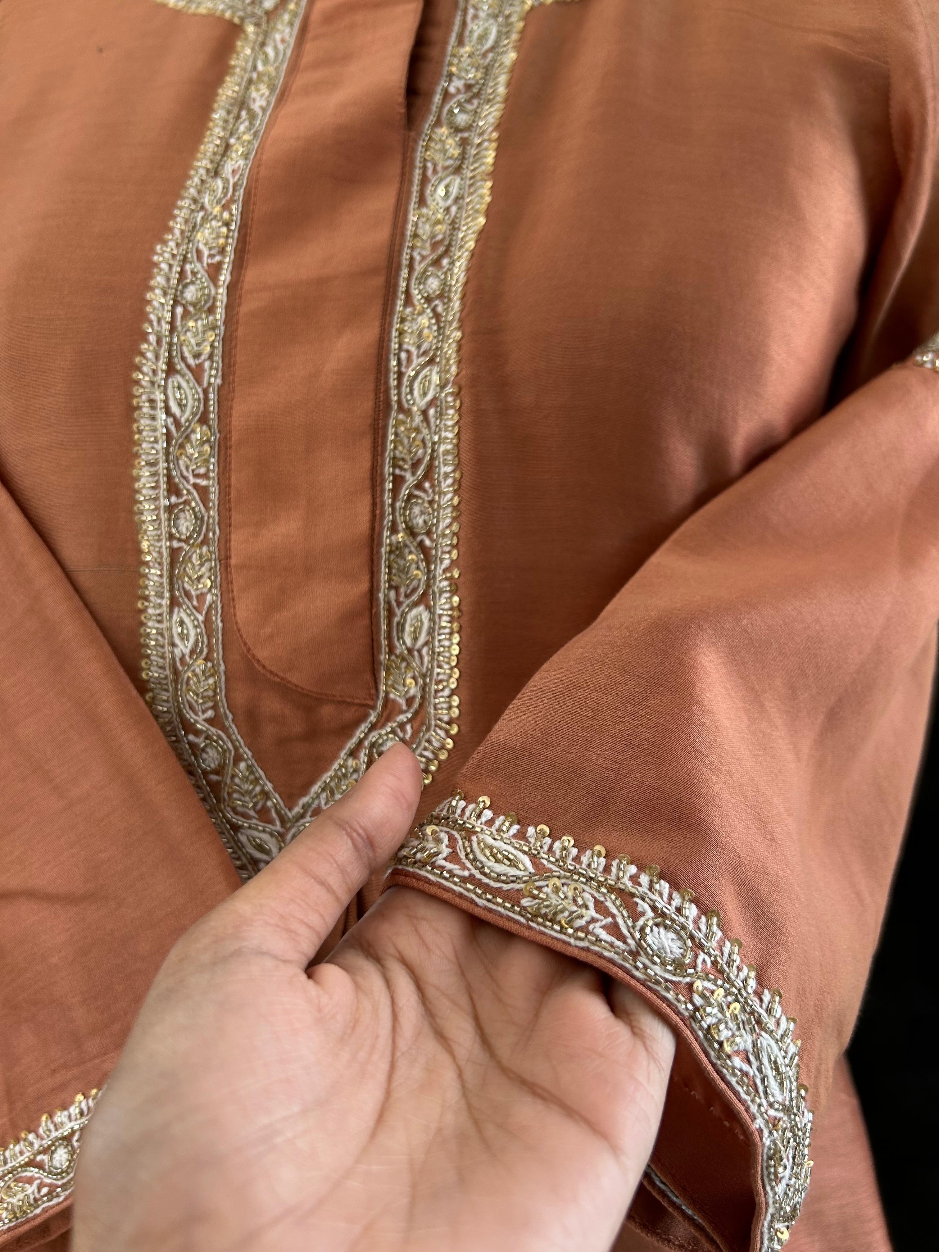 Brown Chanderi Chikankari Co-ord Set