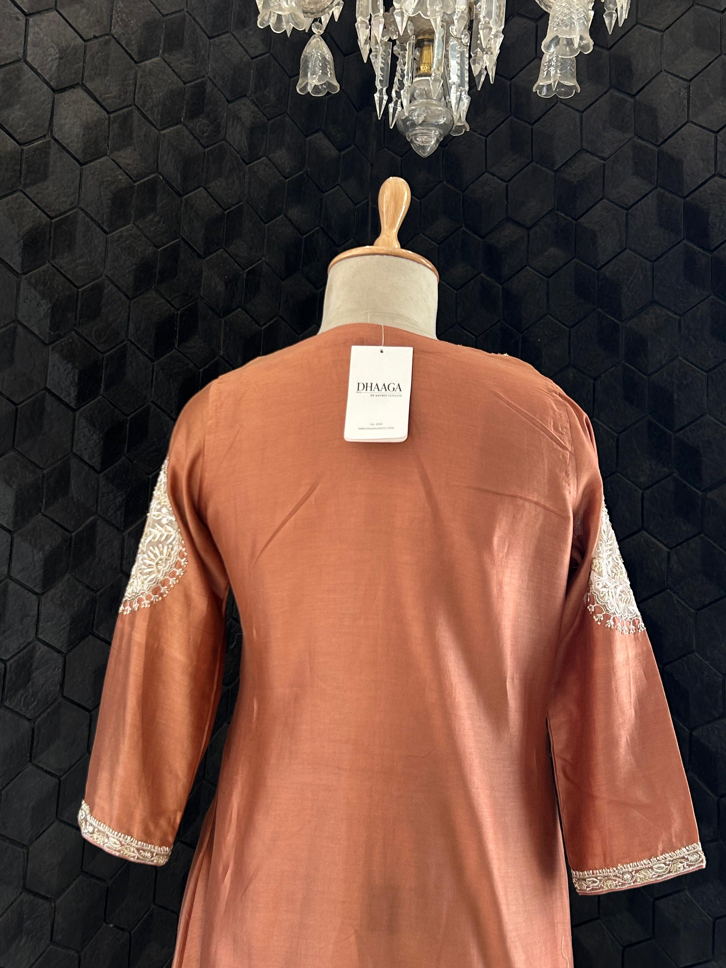 Brown Chanderi Chikankari Co-ord Set