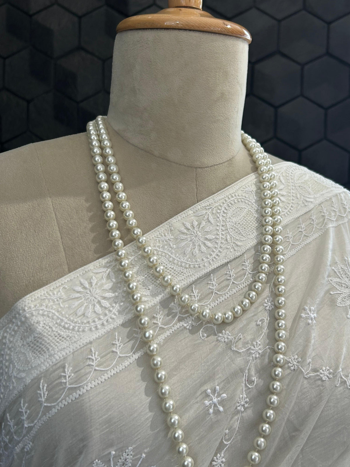 White organza chikankari saree