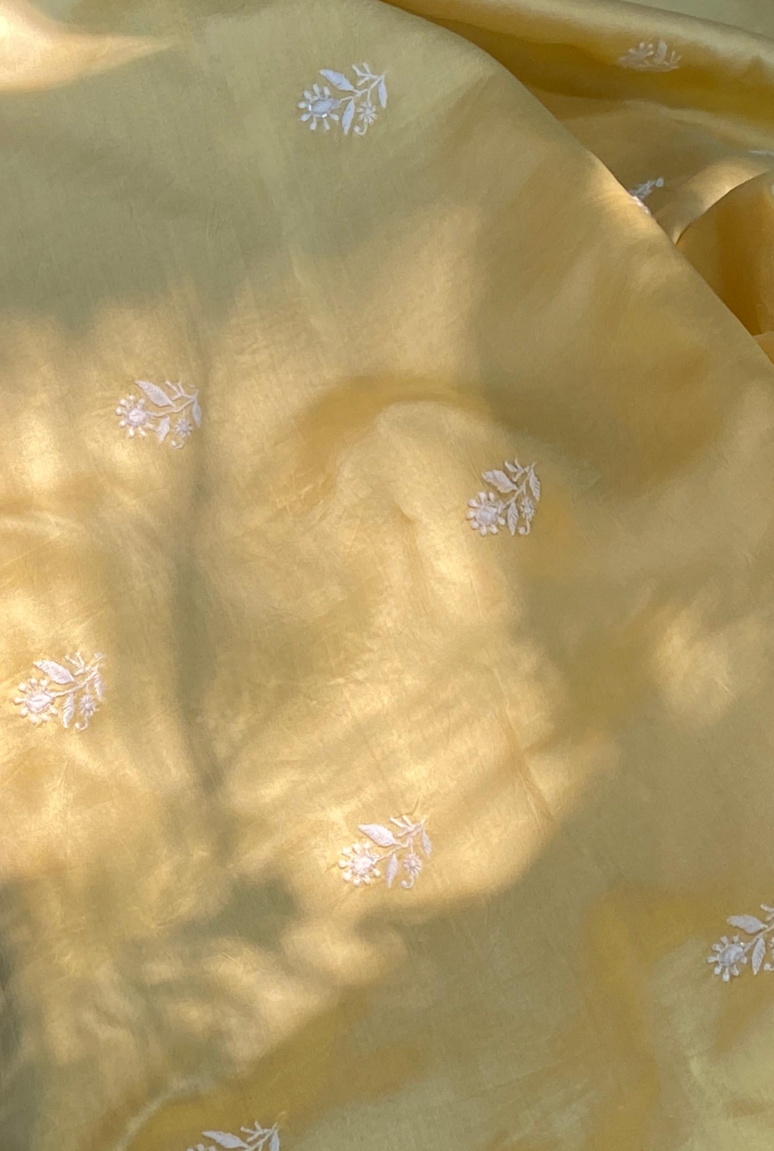 Yellow chanderi chikankari men kurta
