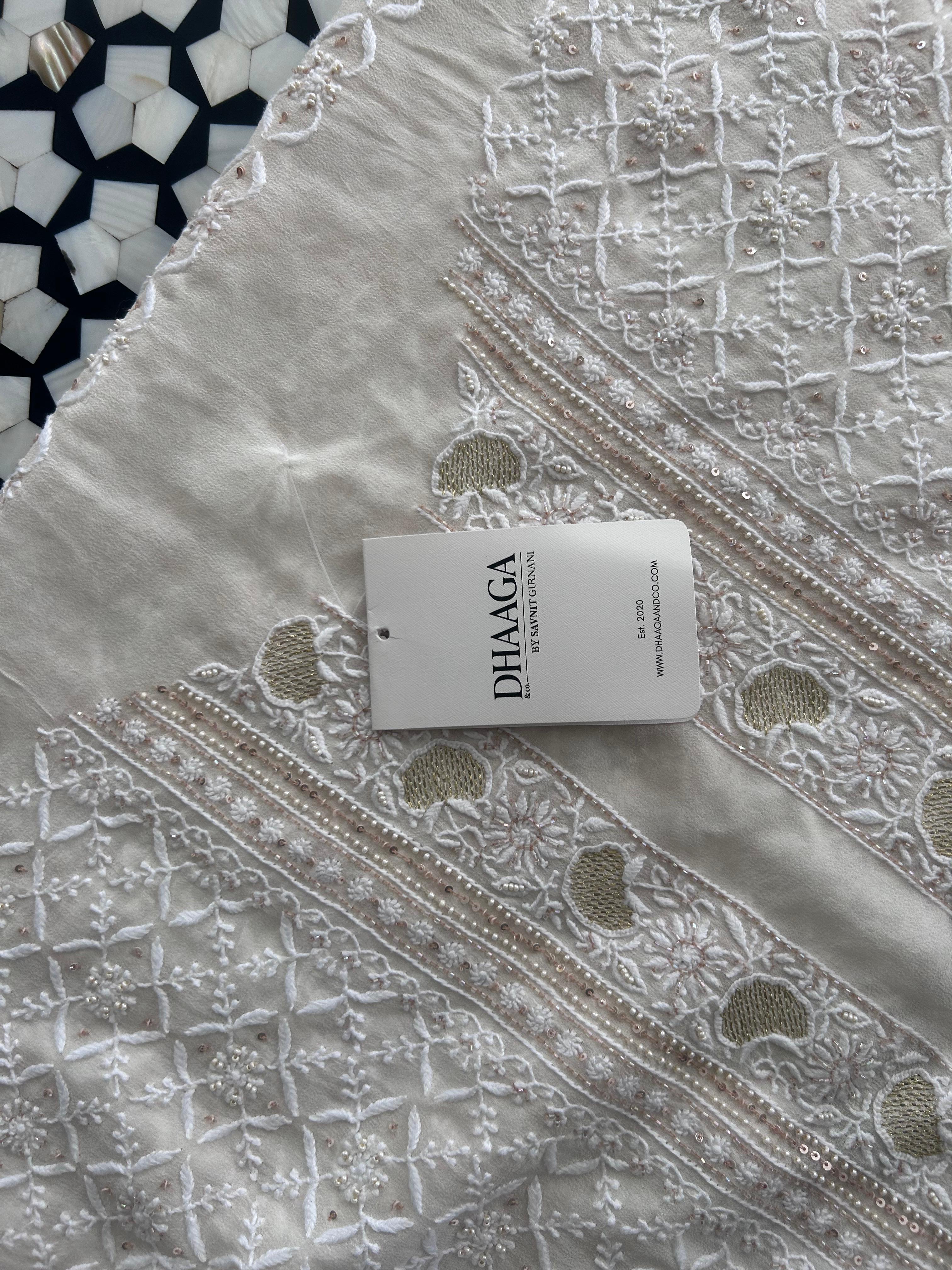 White Georgette Chikankari Mens kurta