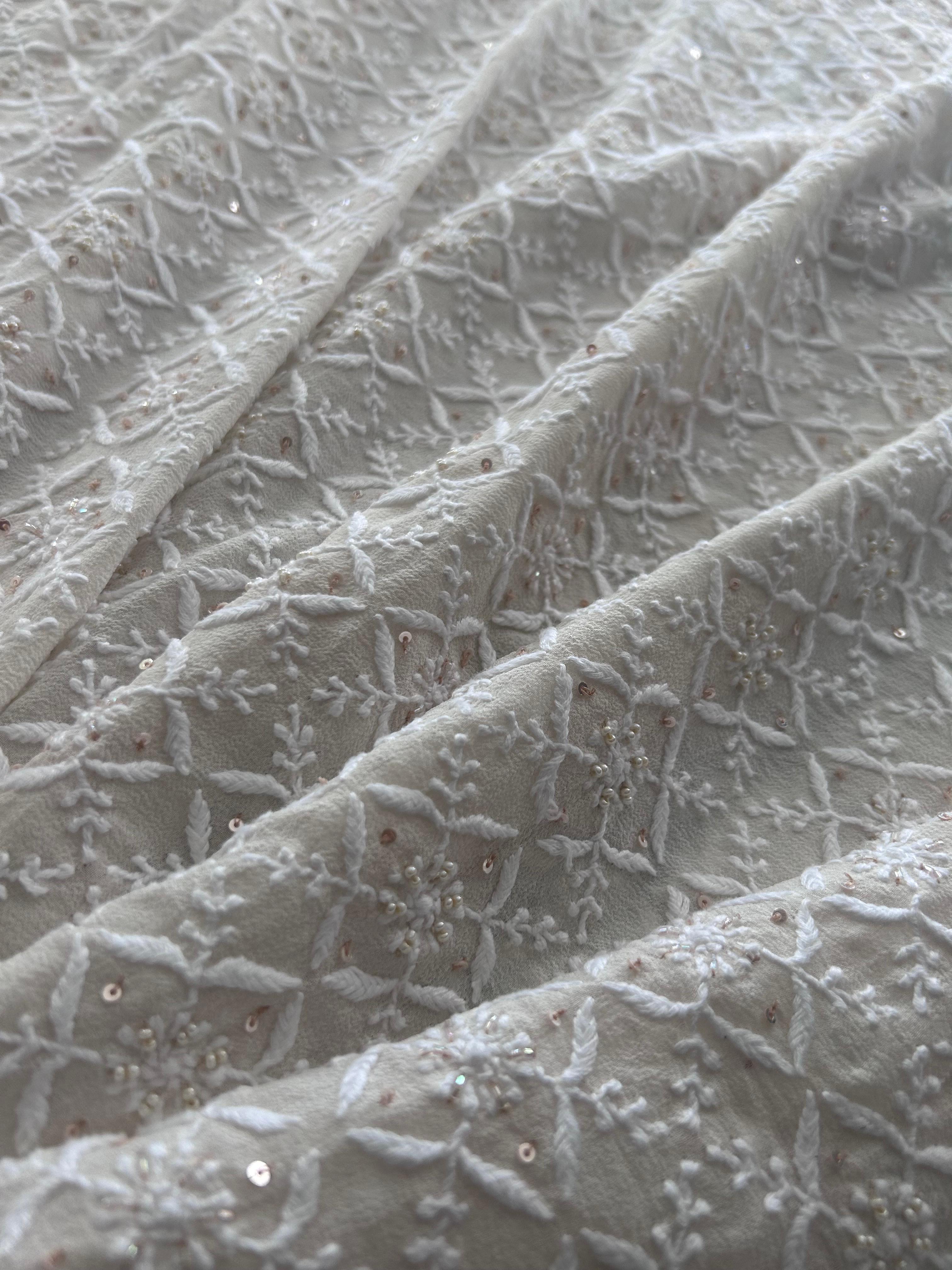 White Georgette Chikankari Mens kurta