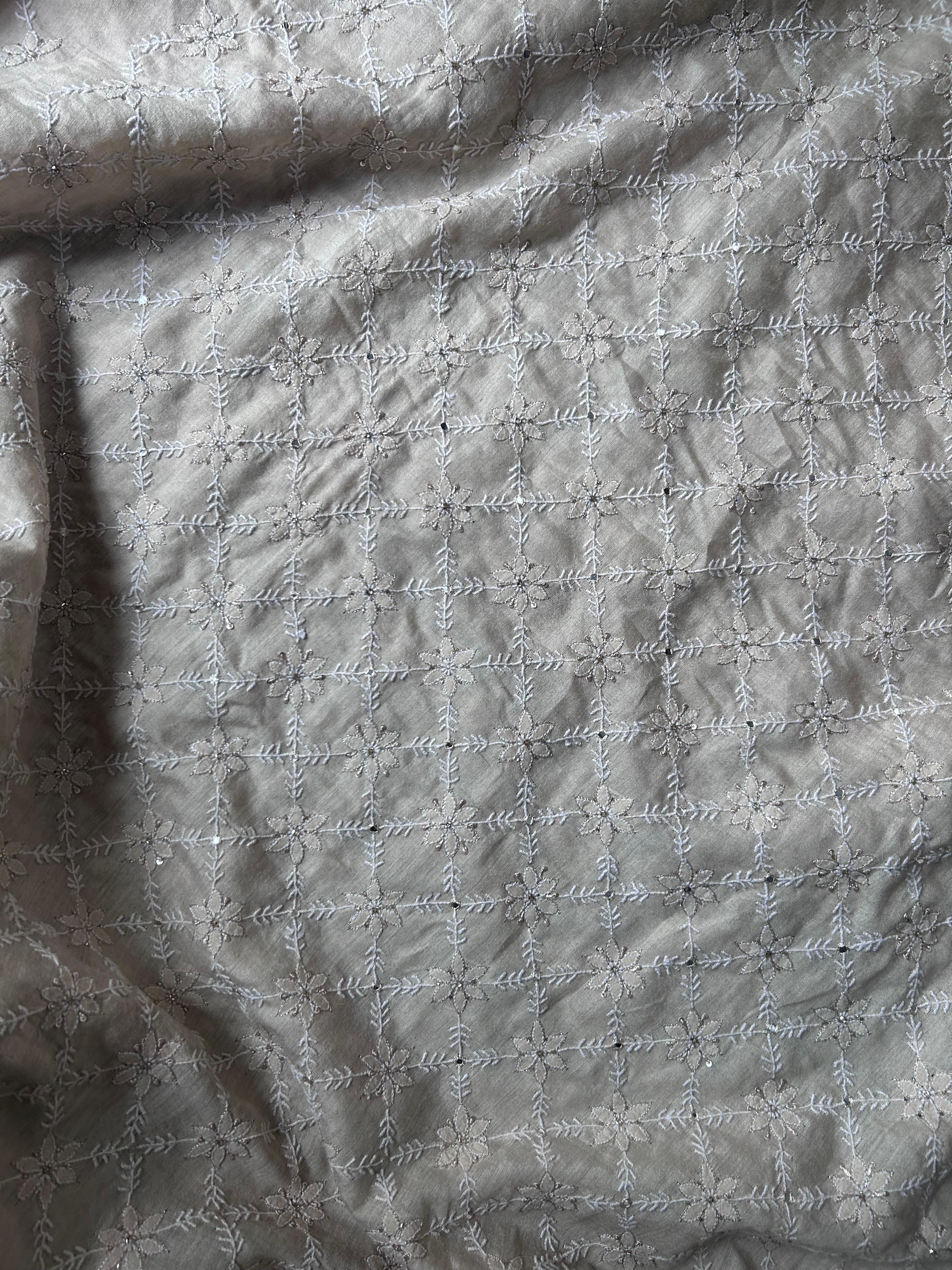 Beige Ek-Taar Munga Silk Mens Chikankari Kurta