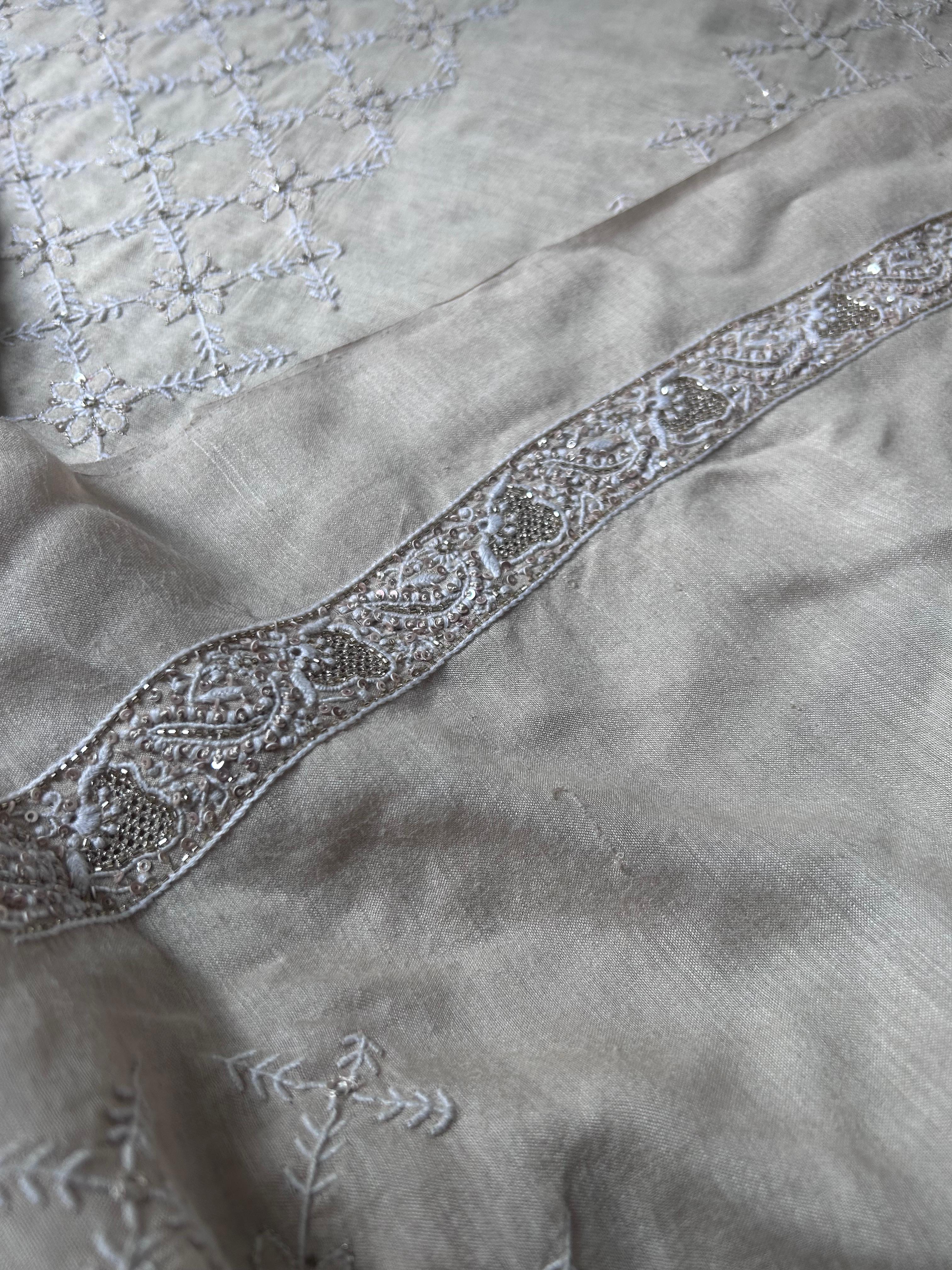 Beige Ek-Taar Munga Silk Mens Chikankari Kurta