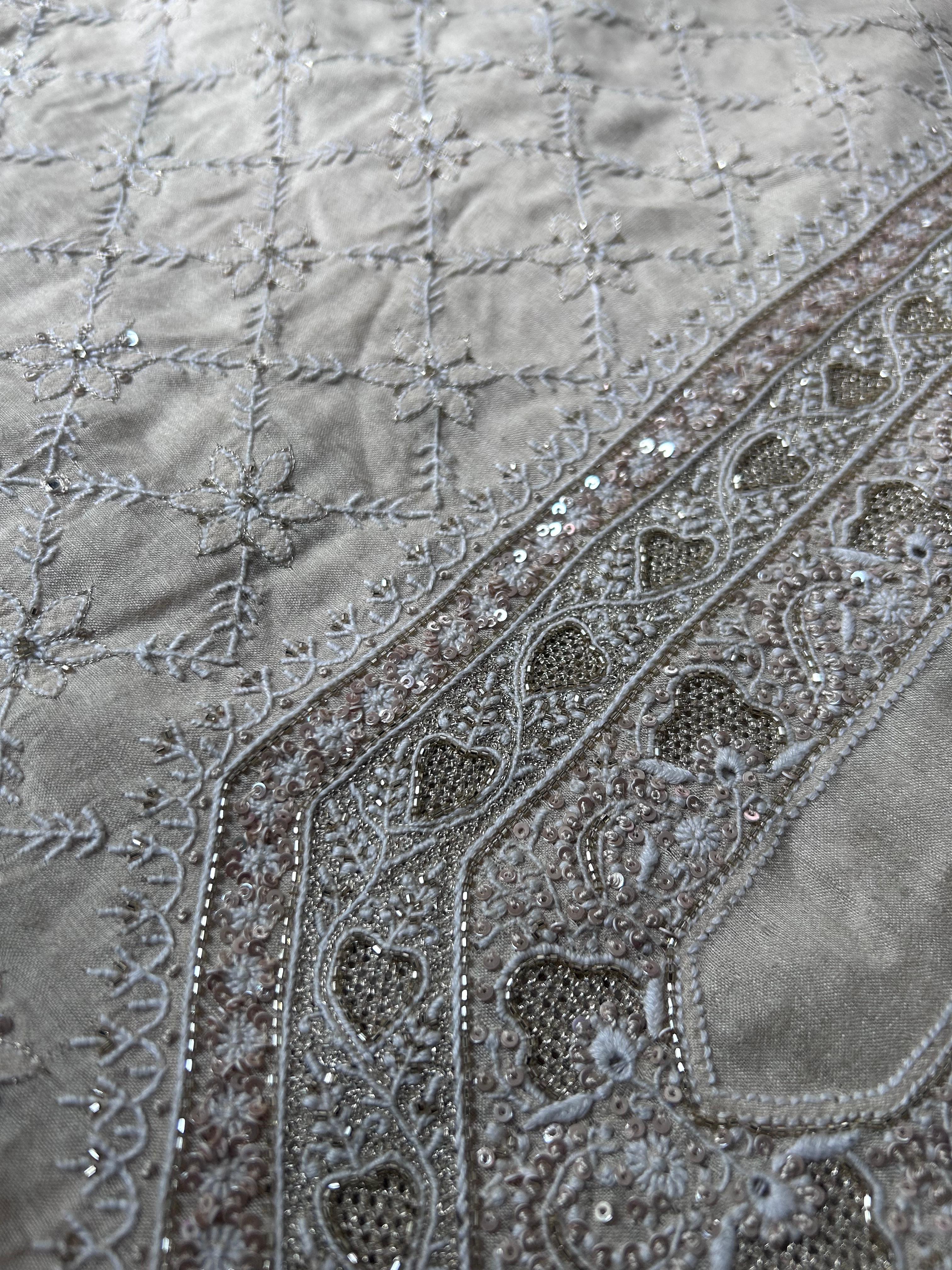 Beige Ek-Taar Munga Silk Mens Chikankari Kurta