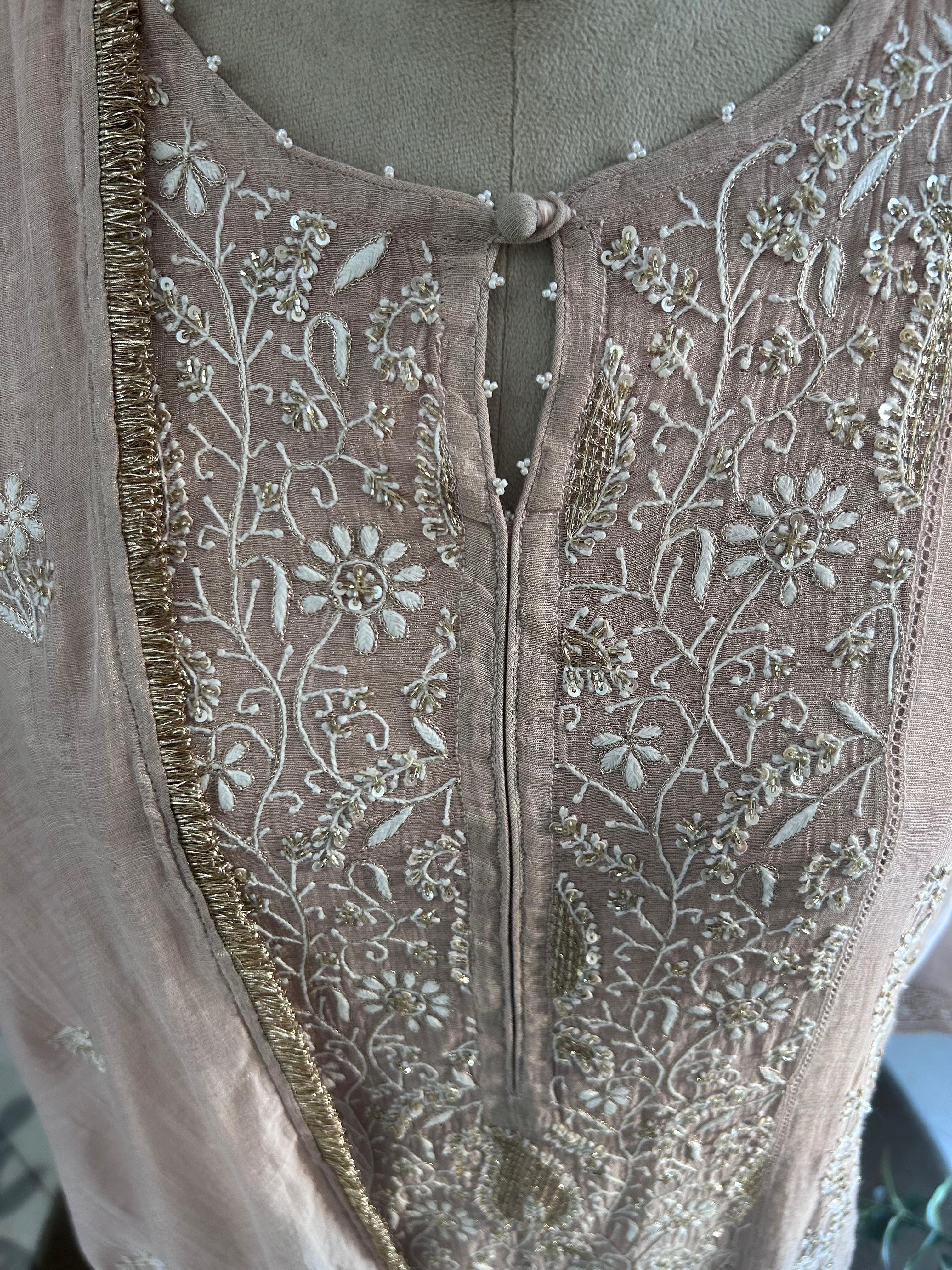 Pink Tissue Chikankari Suit Set