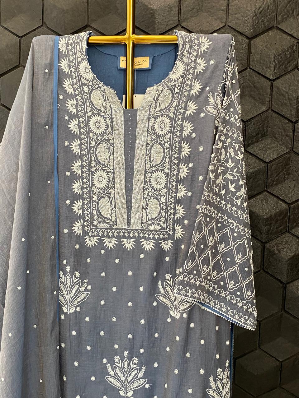 Blue Tissue Chikankari Suit Set