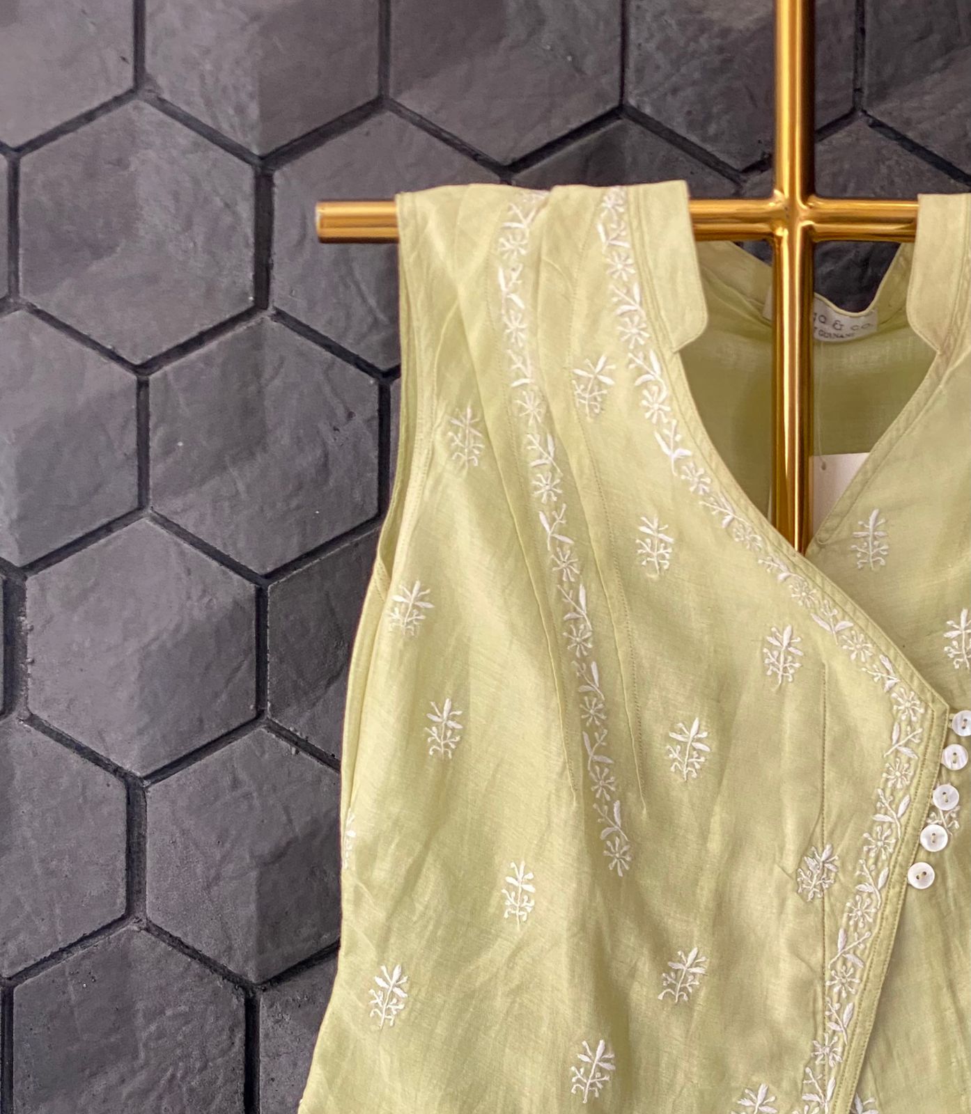 Lime Green Chanderi Chikankari Shirt