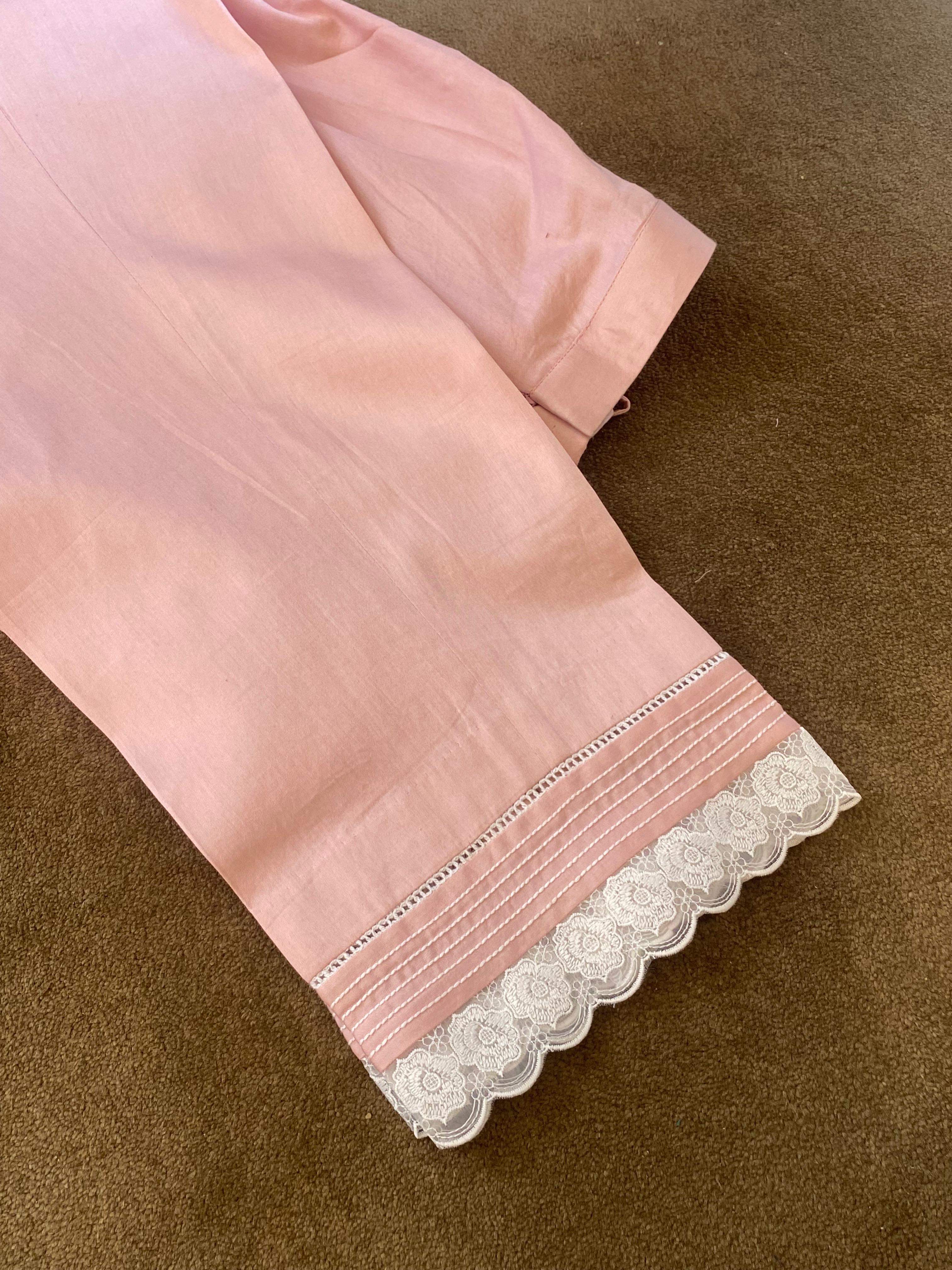 Pink Munga Silk chikankari kurta set