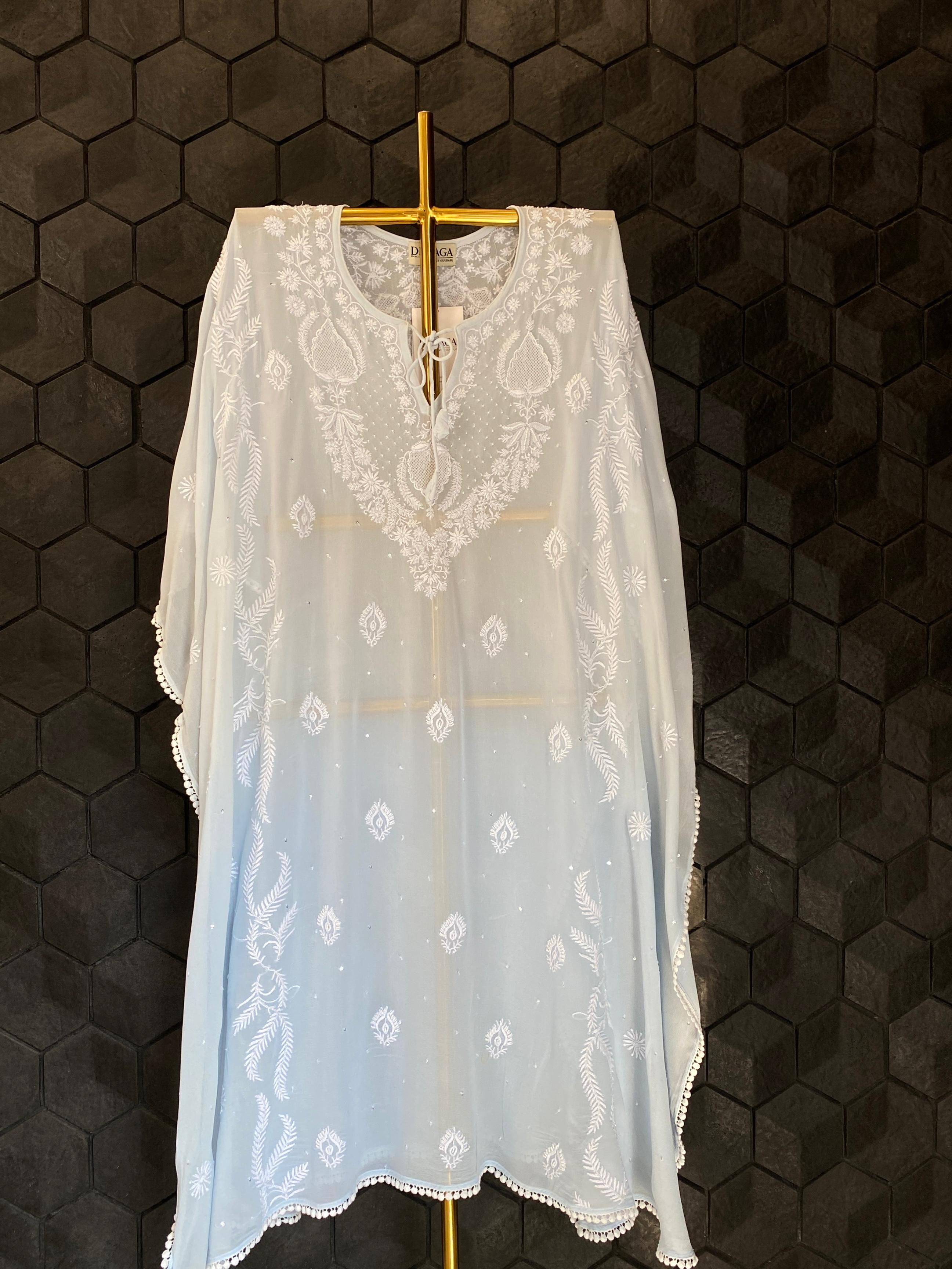 Blue Georgette Chikankari Kaftan