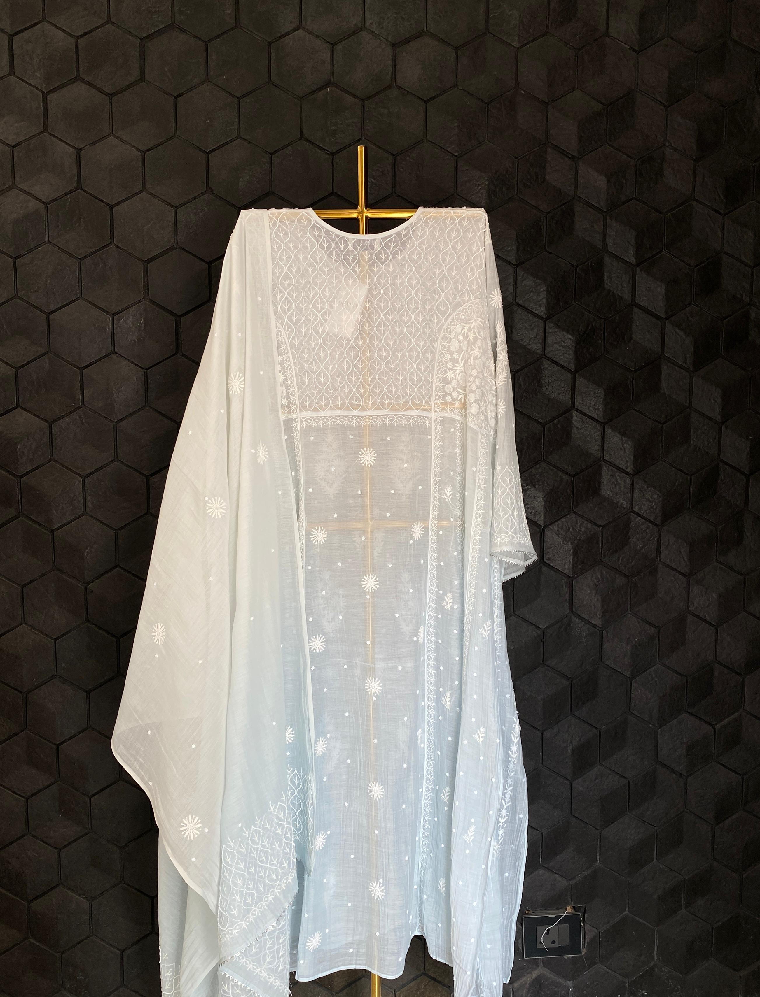 Sky Blue Mul Chanderi Chikankari Kurta Set