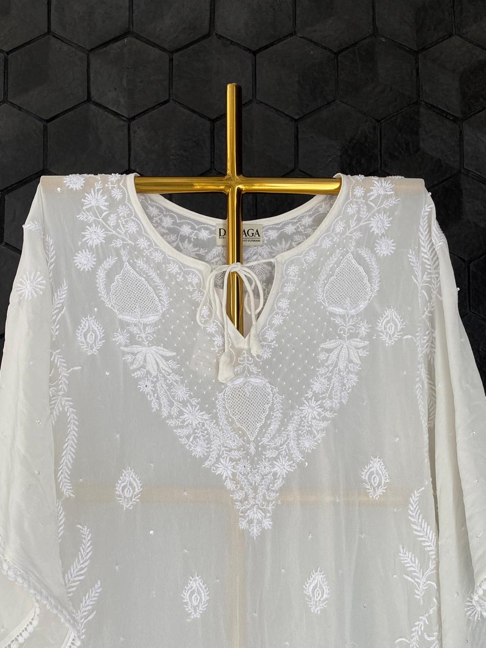 White Georgette Chikankari Kaftan