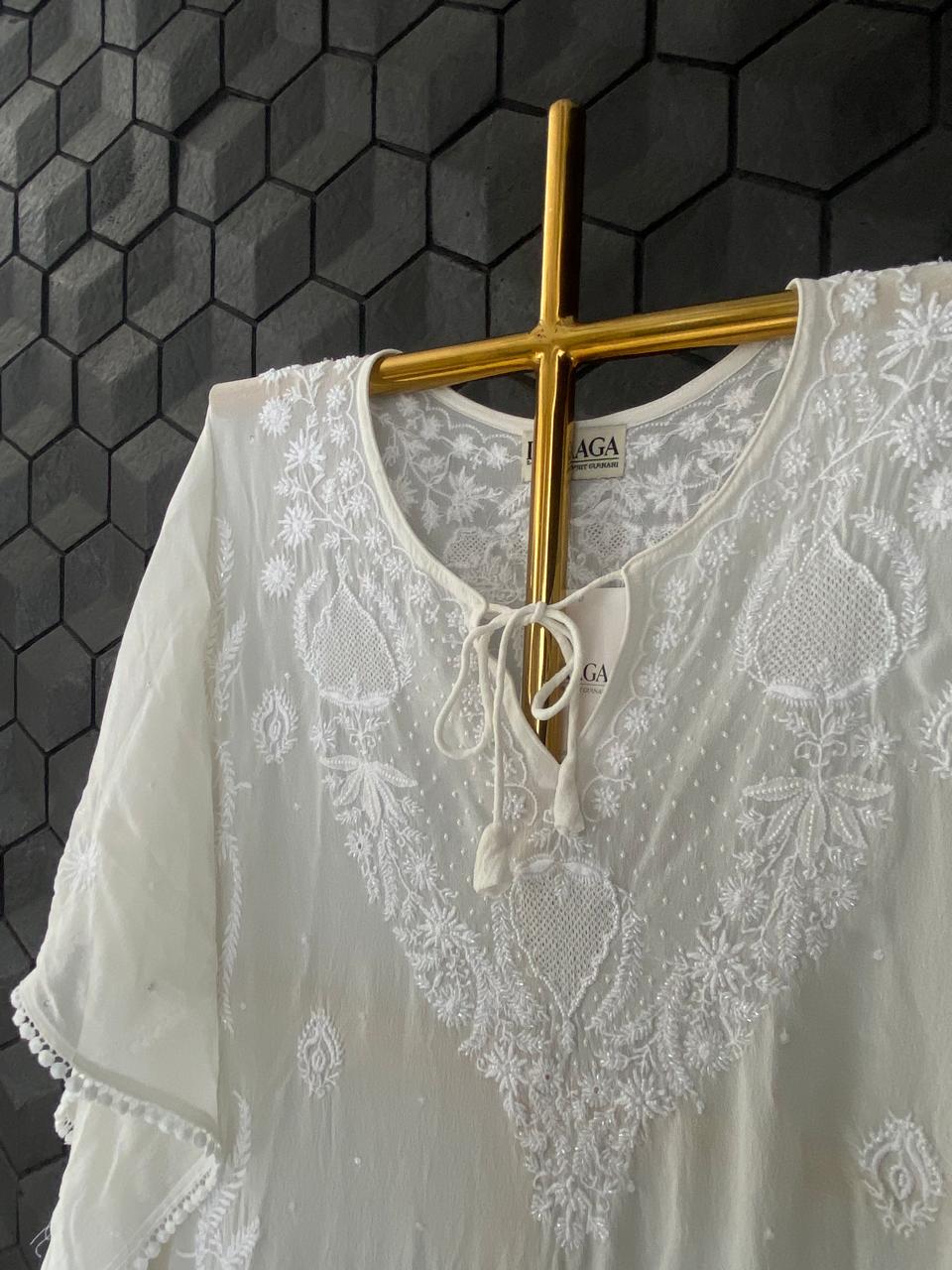 White Georgette Chikankari Kaftan