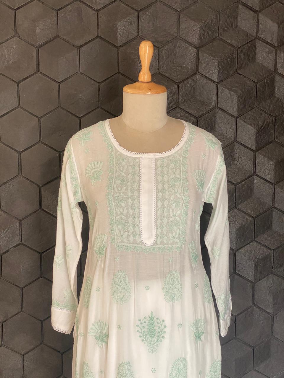 Sea Green Mul Chanderi Chikankari Co-ord Set
